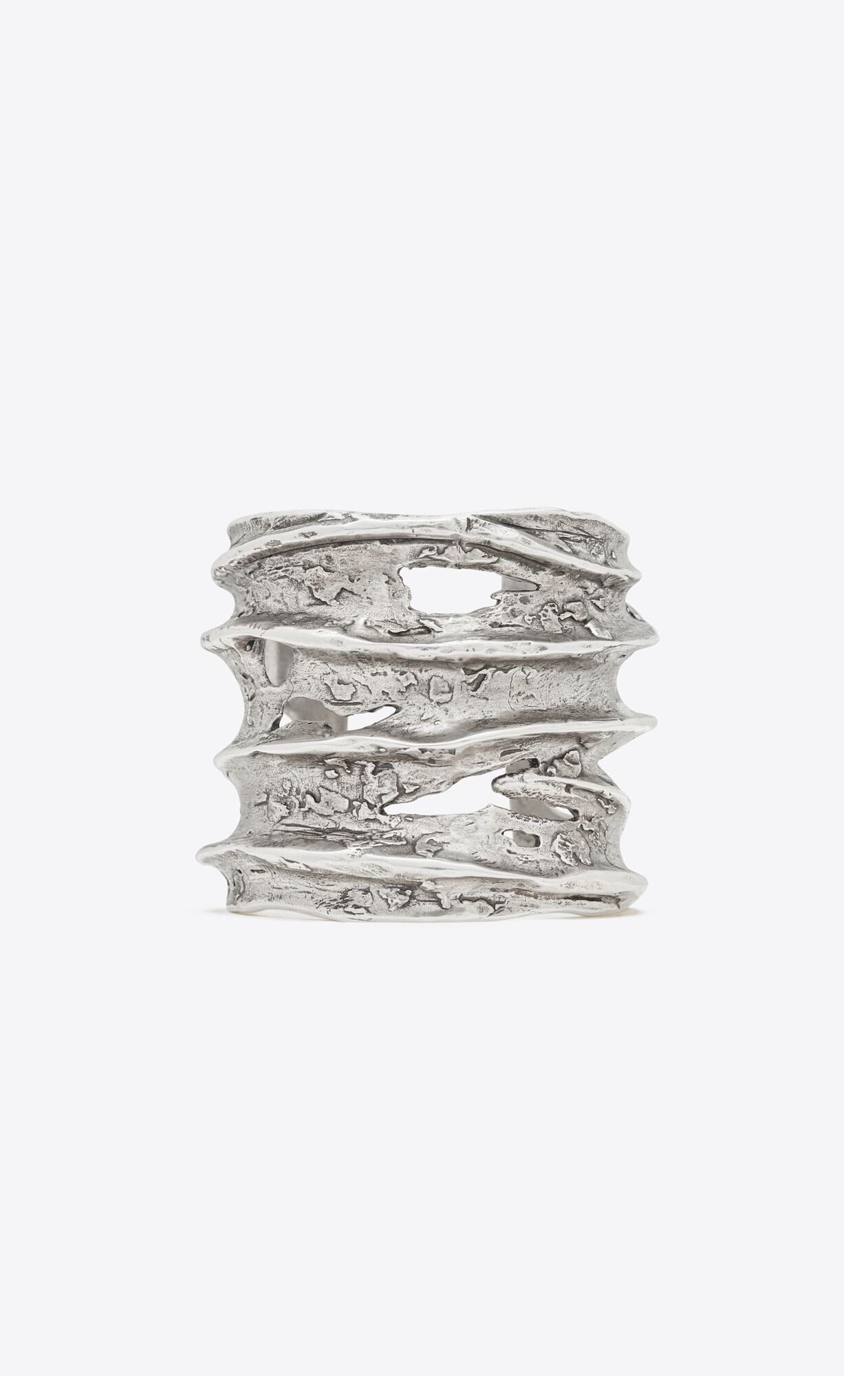 YSL Long Tornado Crater Cuff Bracelet In Metal Oxidized Silver | 9326054-VY