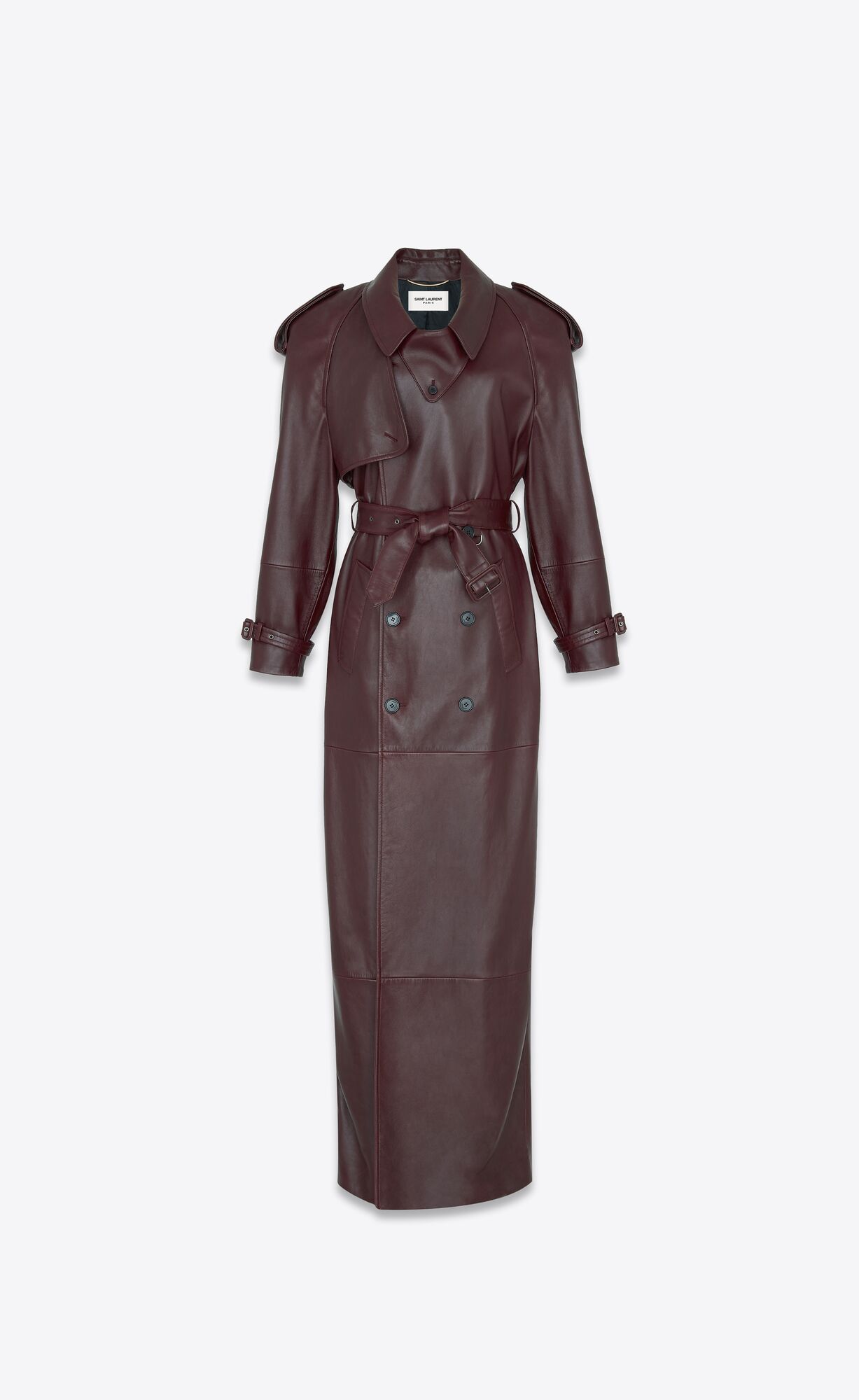 YSL Long Trench In Shiny Lambskin Bordeaux | 7254196-IR