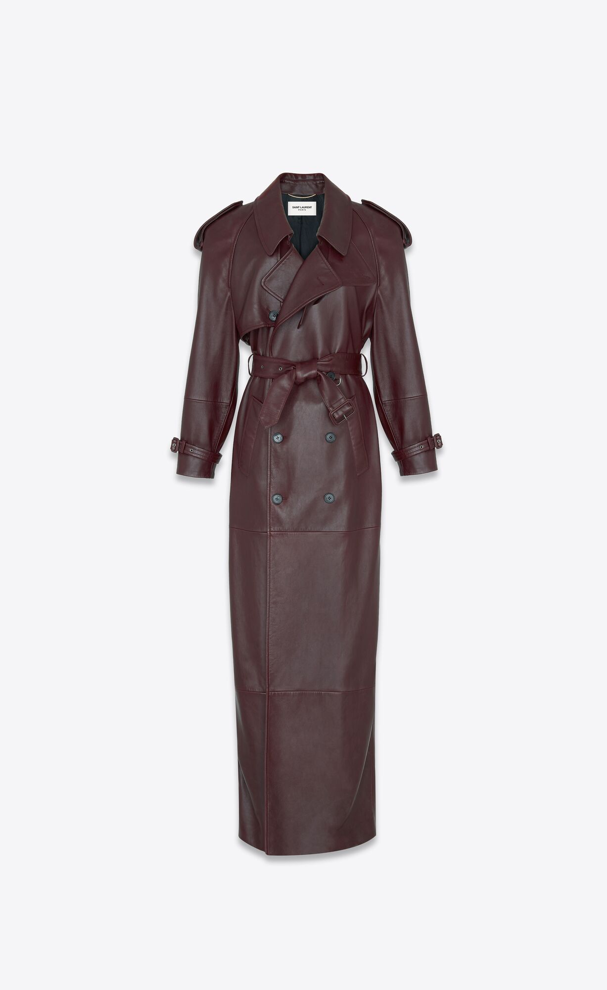 YSL Long Trench In Shiny Lambskin Bordeaux | 7254196-IR