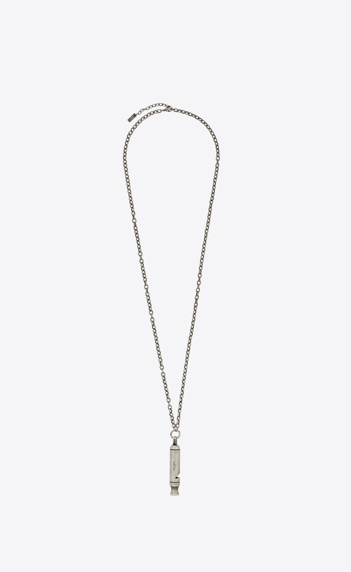 YSL Long Whistle Charm Necklace In Metal Oxidized Silver | 8950617-KN