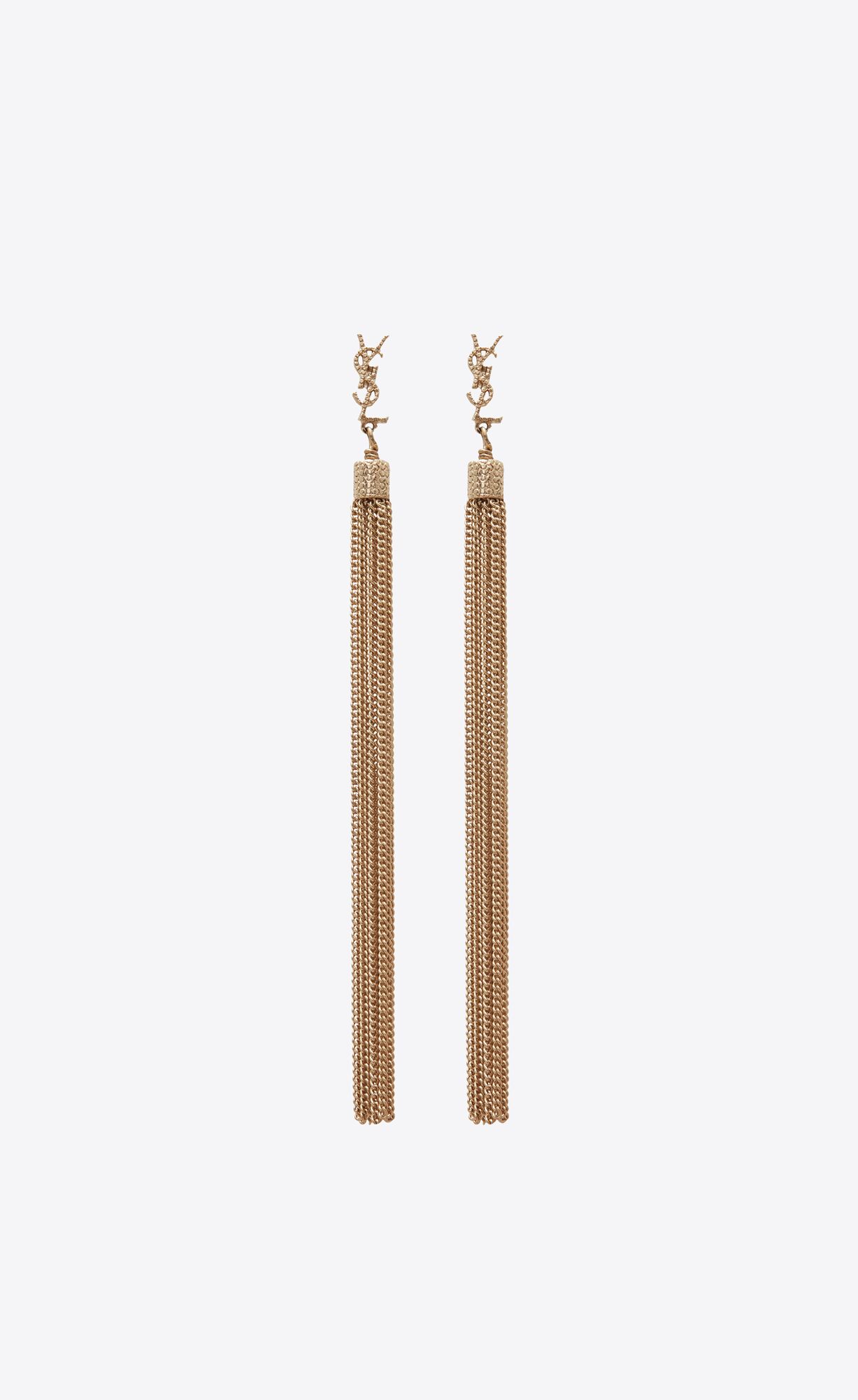 YSL Loulou Earrings With Chain Tassels In Light Gold-colored Brass Pale Gold | 0148672-AN