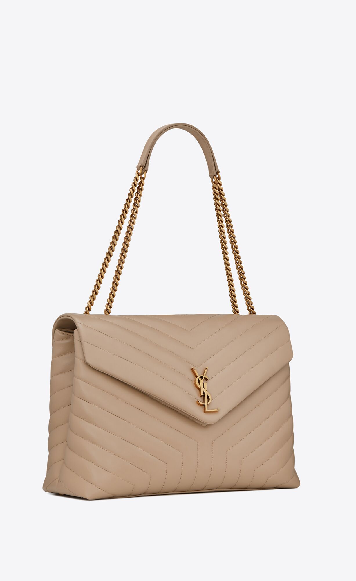 YSL Loulou Large Chain Bag In Quilted "Y" Leather Dark Beige | 3619028-TD