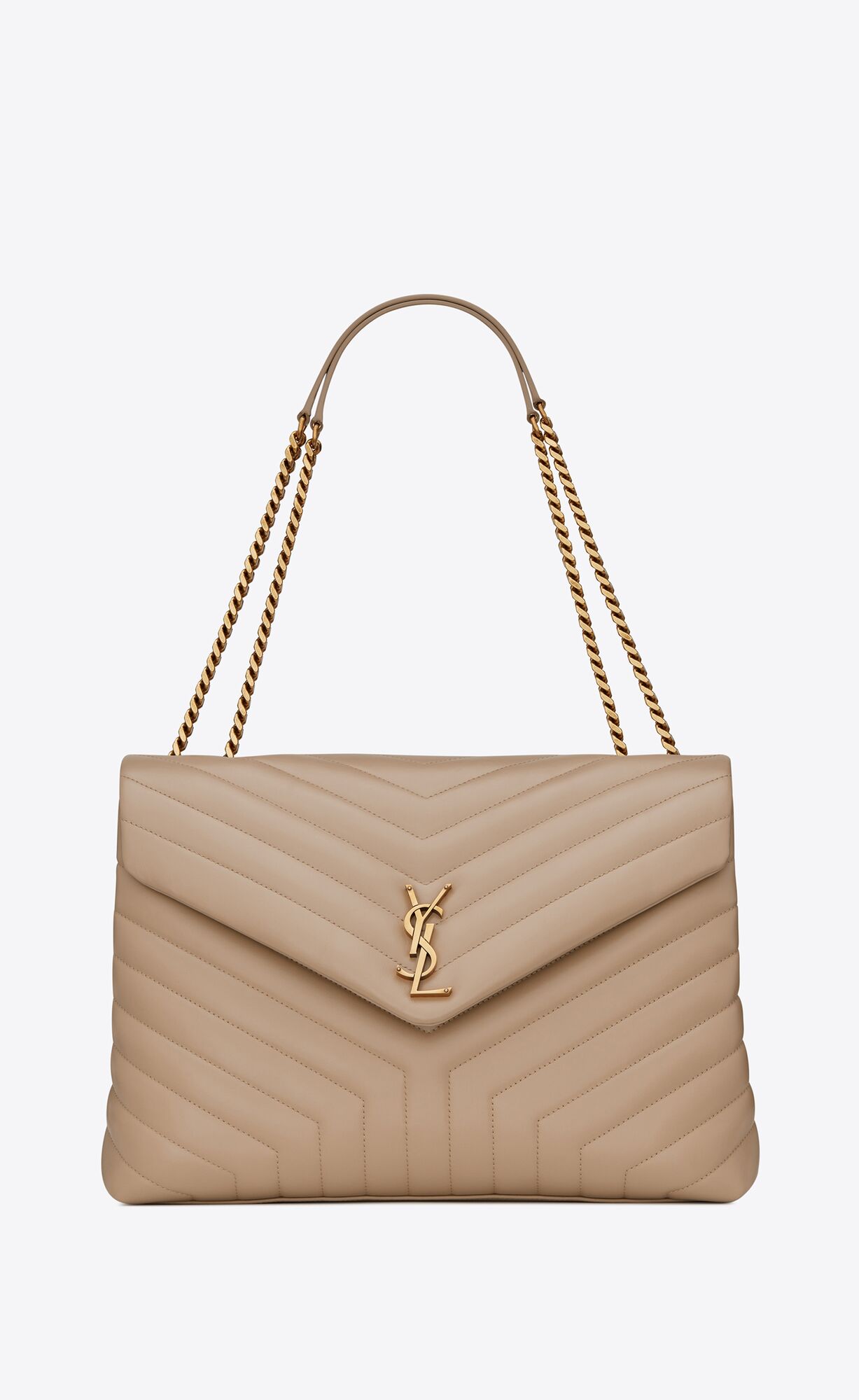 YSL Loulou Large Chain Bag In Quilted "Y" Leather Dark Beige | 3619028-TD