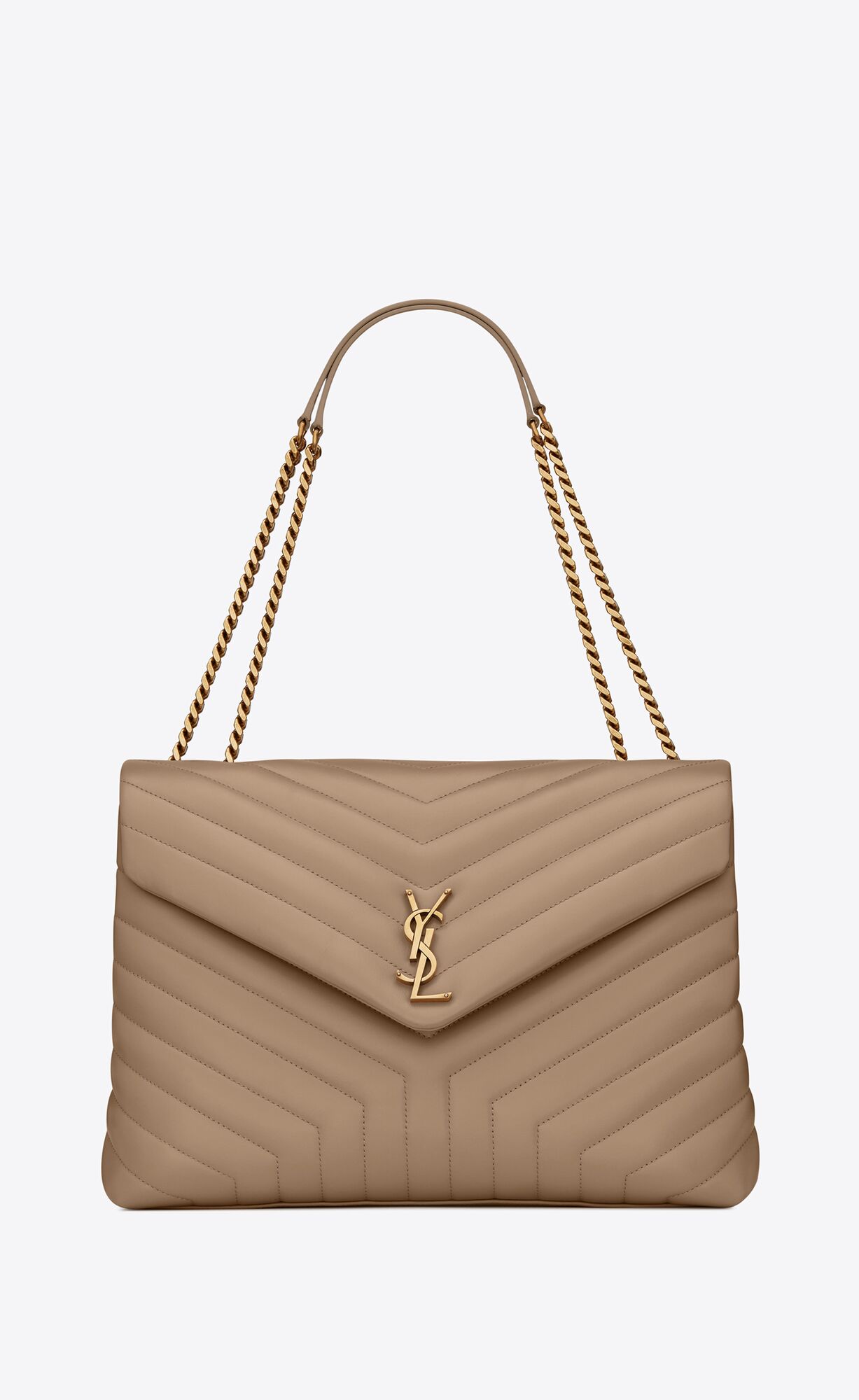 YSL Loulou Large Chain Bag In Quilted "Y" Leather Greyish Brown | 6413592-LT