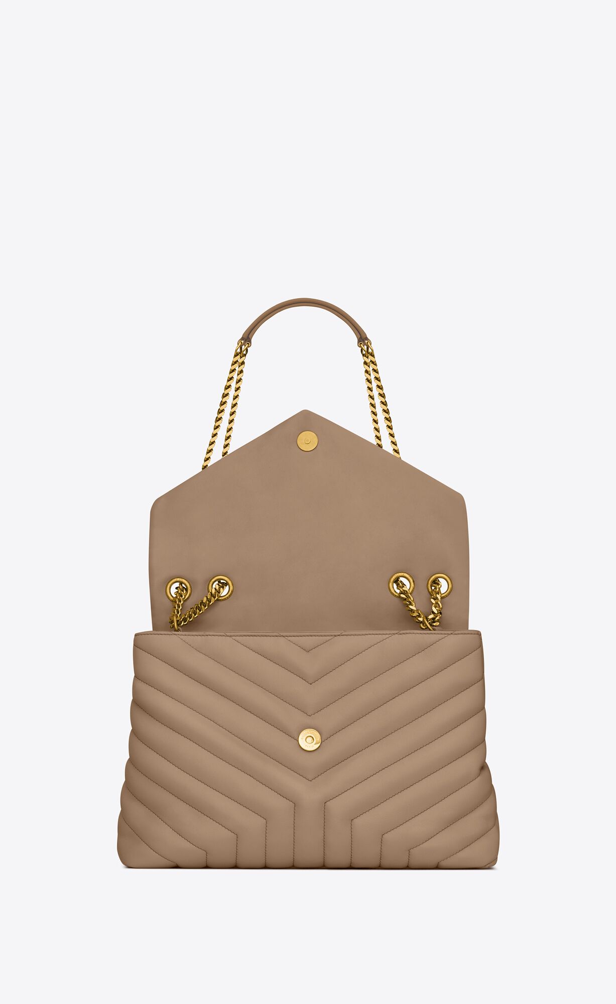 YSL Loulou Medium Chain Bag In Quilted "Y" Leather Greyish Brown | 8509347-MK