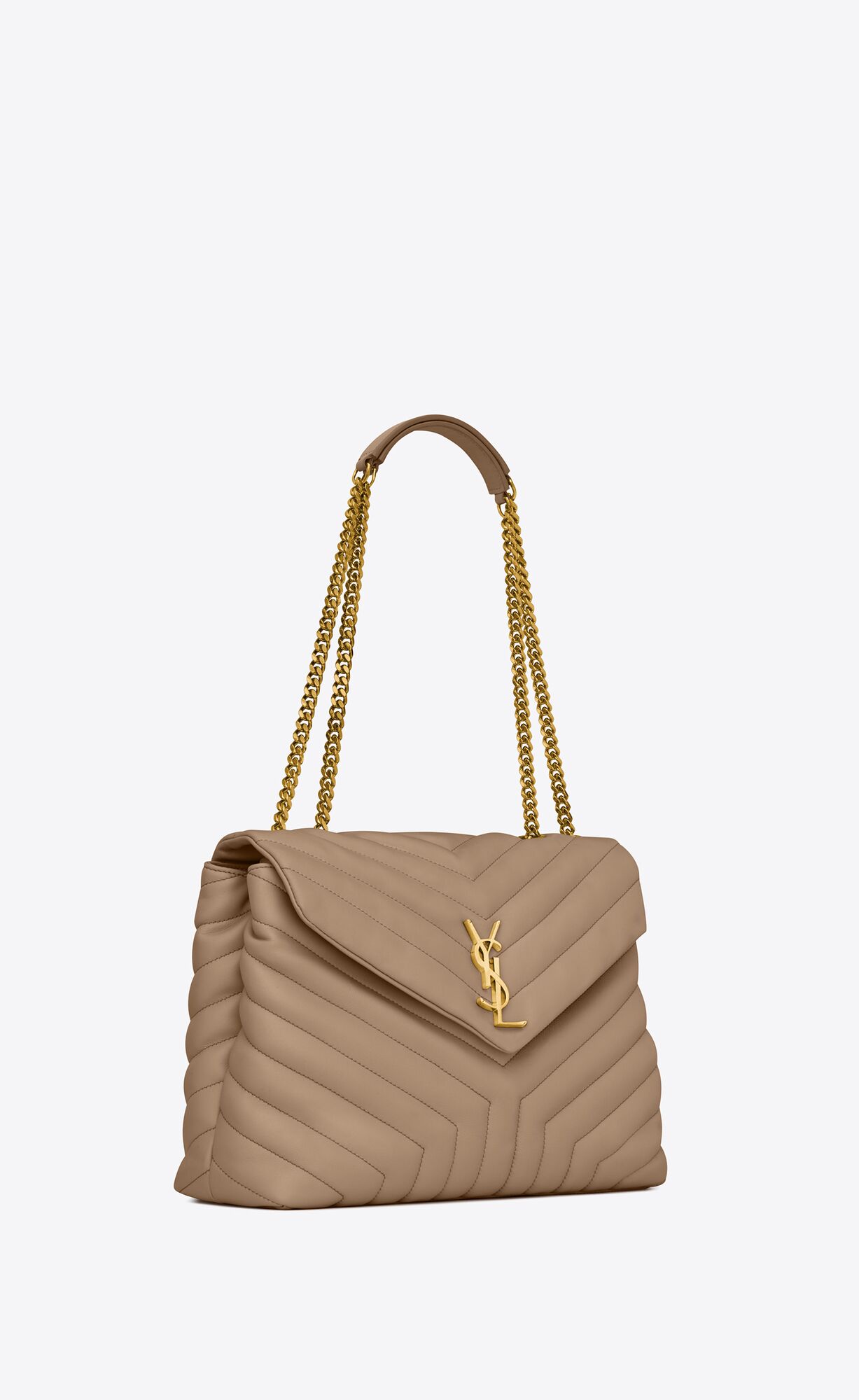 YSL Loulou Medium Chain Bag In Quilted "Y" Leather Greyish Brown | 8509347-MK