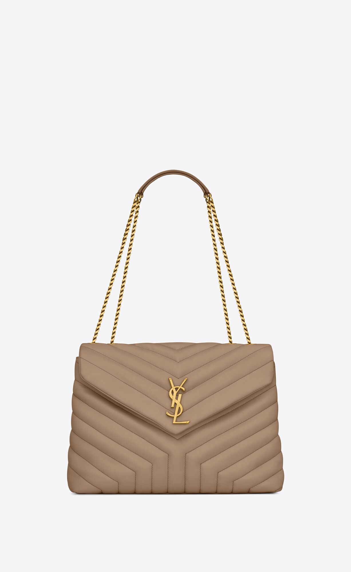 YSL Loulou Medium Chain Bag In Quilted "Y" Leather Greyish Brown | 8509347-MK