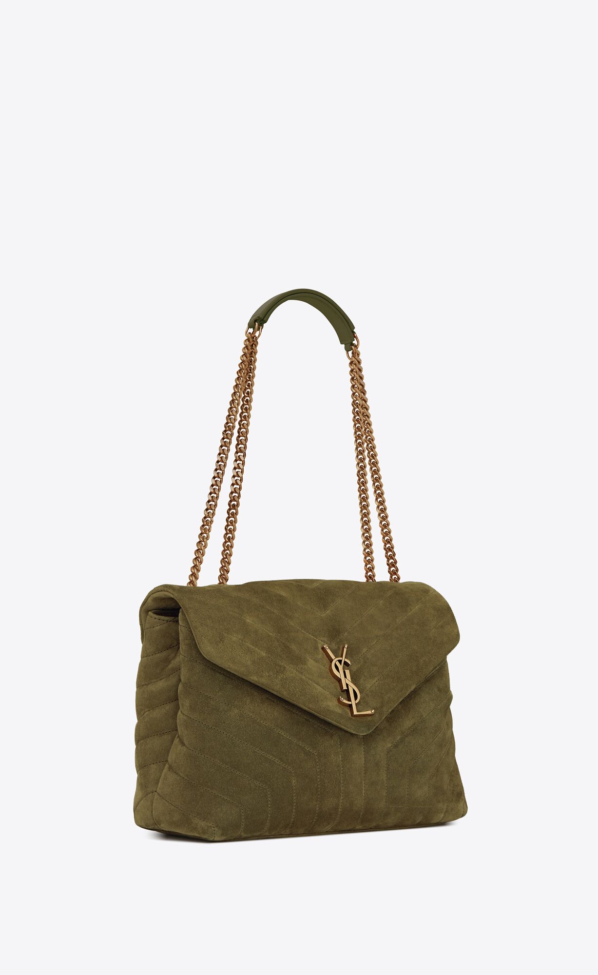 YSL Loulou Medium In Quilted "Y" Suede Loden Green | 4397681-QZ