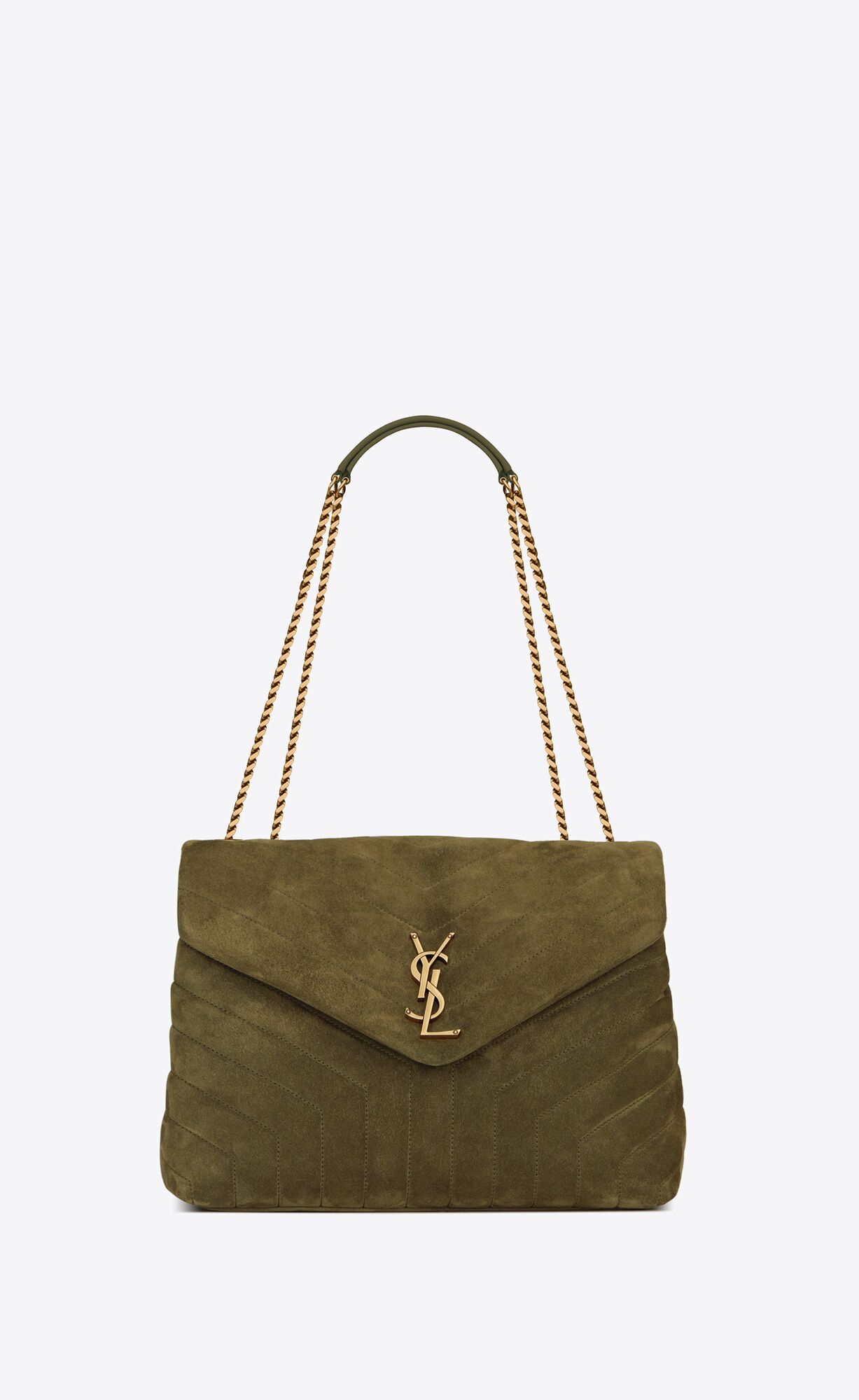 YSL Loulou Medium In Quilted "Y" Suede Loden Green | 4397681-QZ