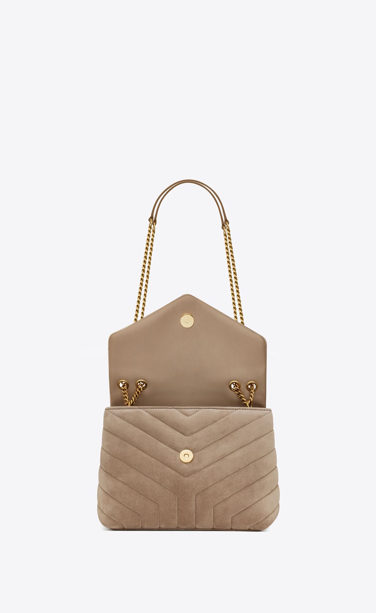 YSL Loulou Small Chain Bag In Quilted "Y" Suede Taupe | 0645781-BK