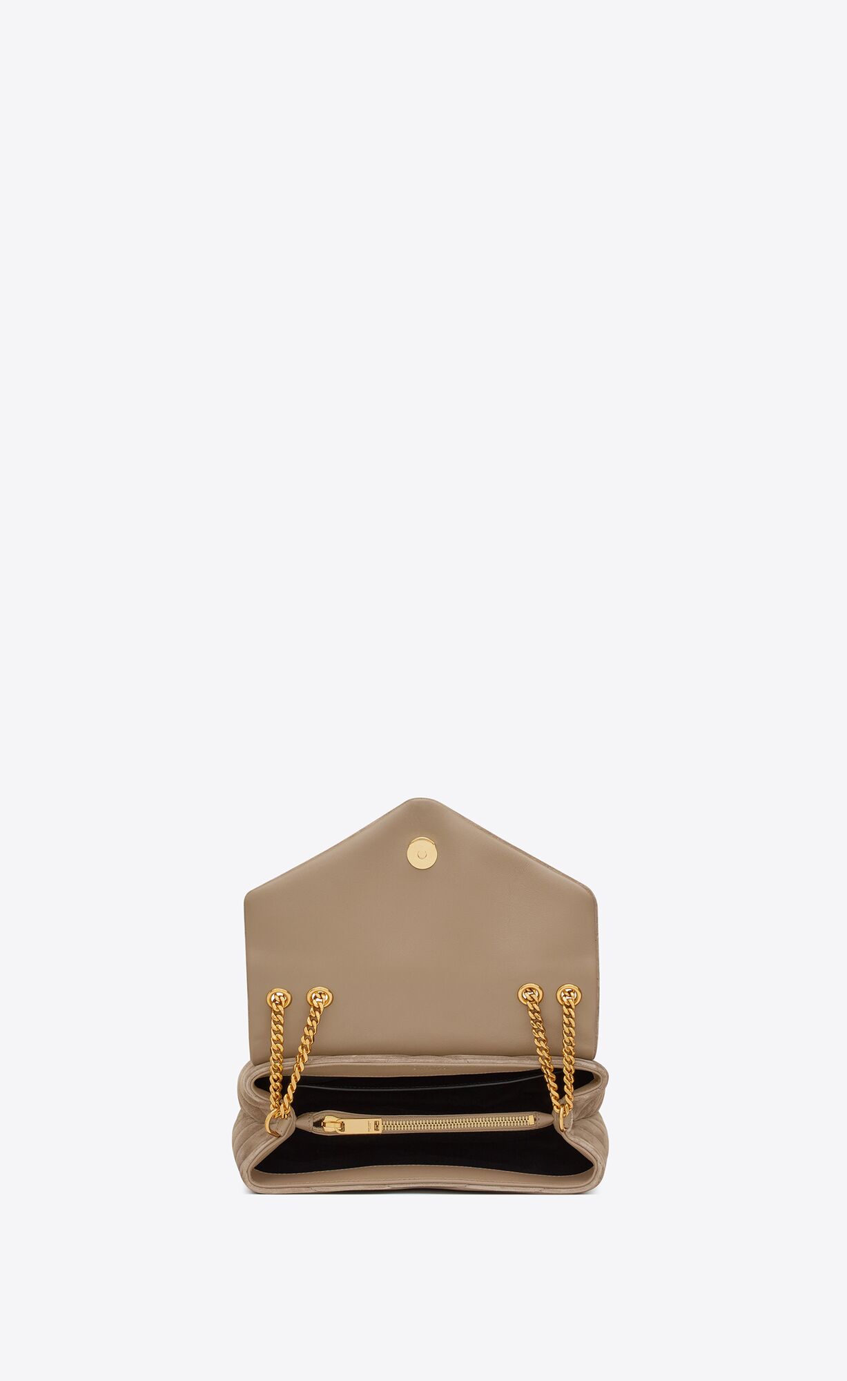 YSL Loulou Small Chain Bag In Quilted "Y" Suede Taupe | 0645781-BK