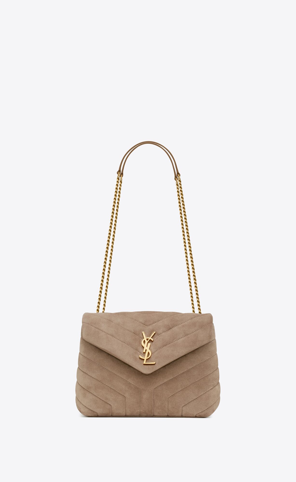 YSL Loulou Small Chain Bag In Quilted "Y" Suede Taupe | 0645781-BK