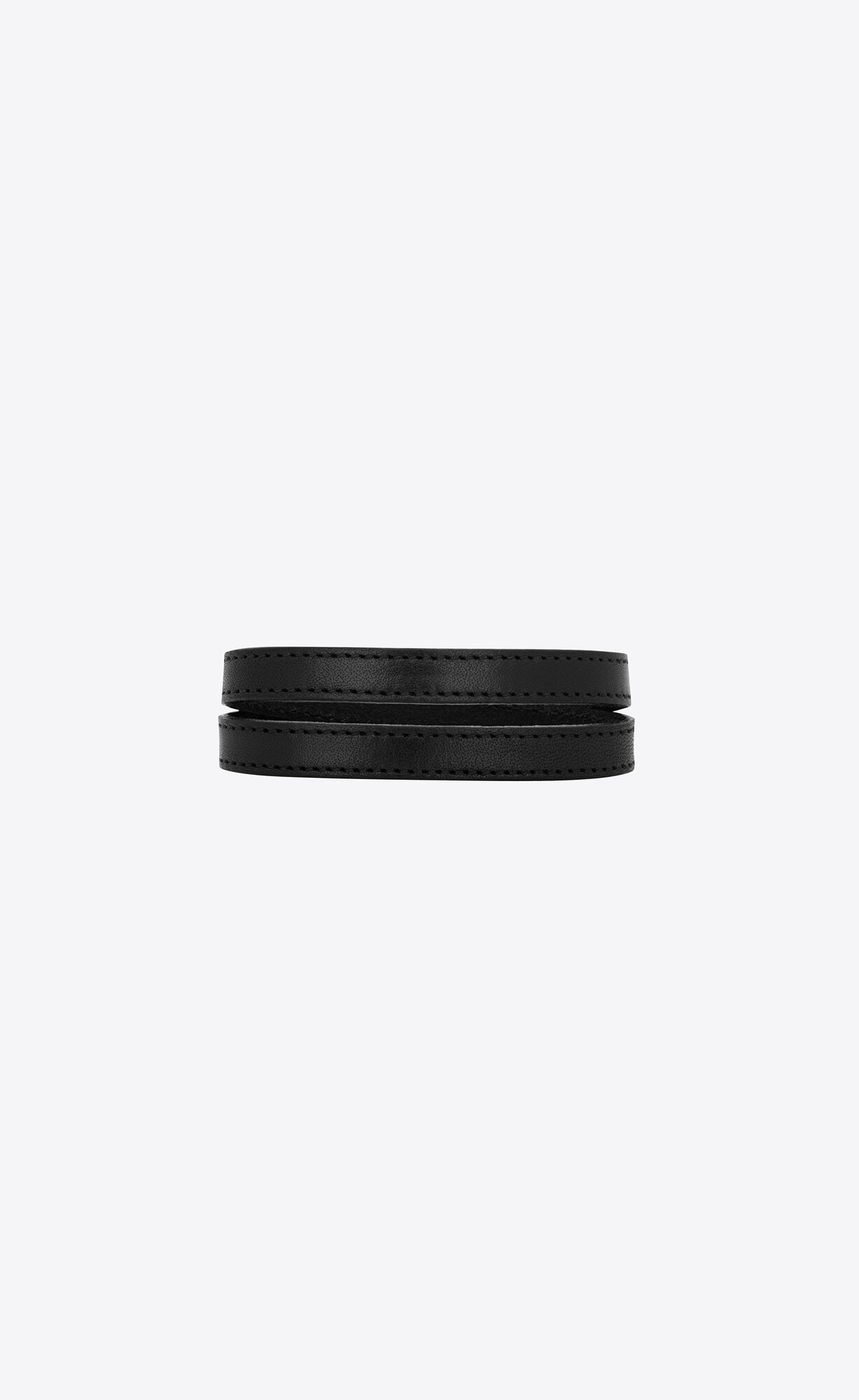 YSL Lucky Bone Double Wrap Bracelet In Vegetable-tanned Leather And Metal Black And Oxidized Nickel | 2456739-MK