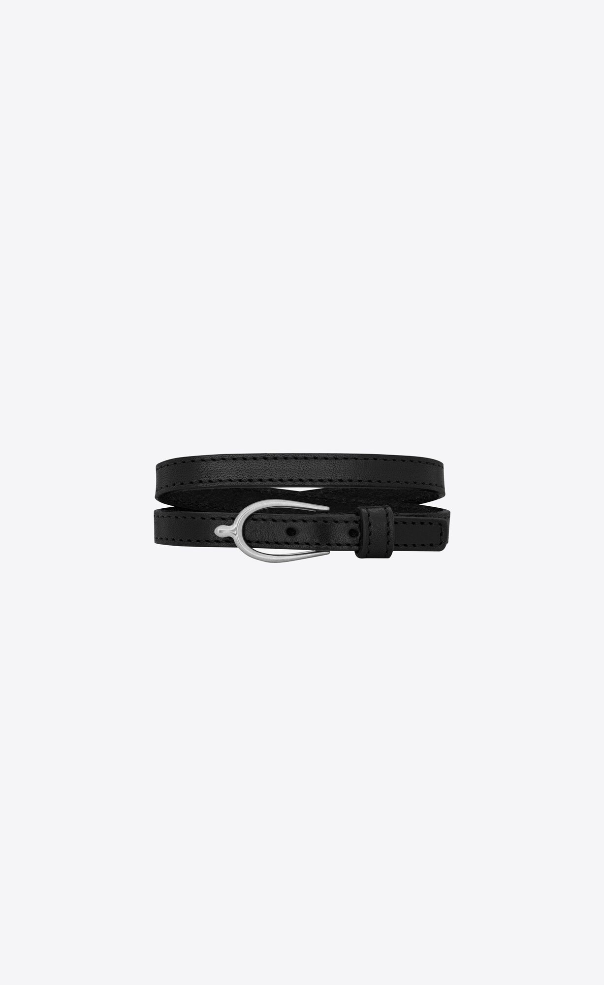 YSL Lucky Bone Double Wrap Bracelet In Vegetable-tanned Leather And Metal Black And Oxidized Nickel | 2456739-MK