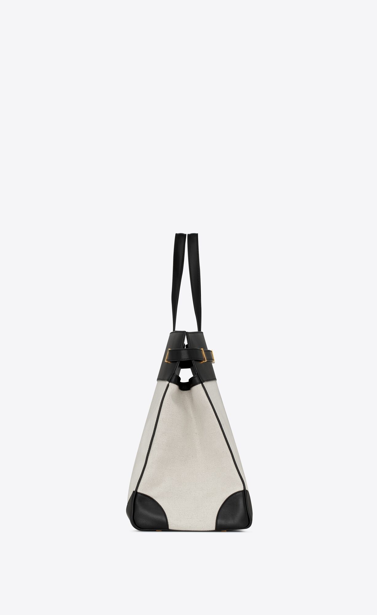 YSL Manhattan Large Shopping Bag In Canvas And Shiny Leather Blanc Grise And Black | 5046291-WM
