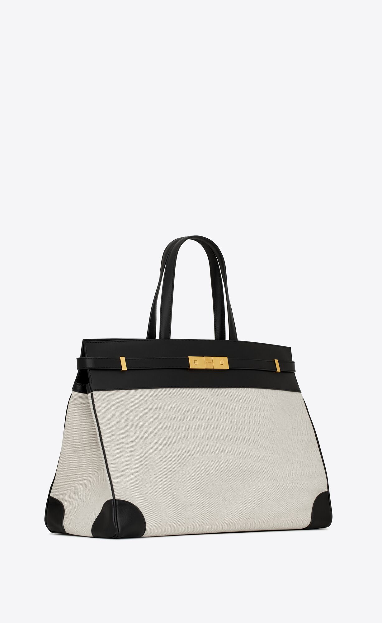 YSL Manhattan Large Shopping Bag In Canvas And Shiny Leather Blanc Grise And Black | 5046291-WM