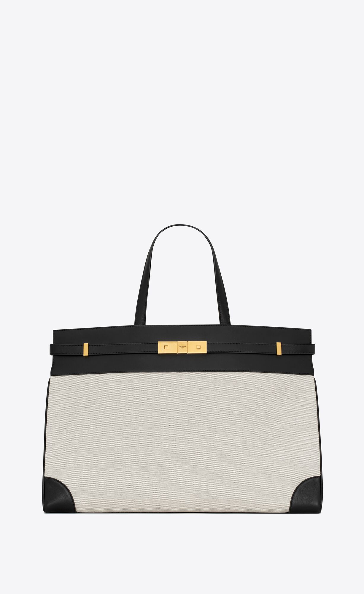 YSL Manhattan Large Shopping Bag In Canvas And Shiny Leather Blanc Grise And Black | 5046291-WM