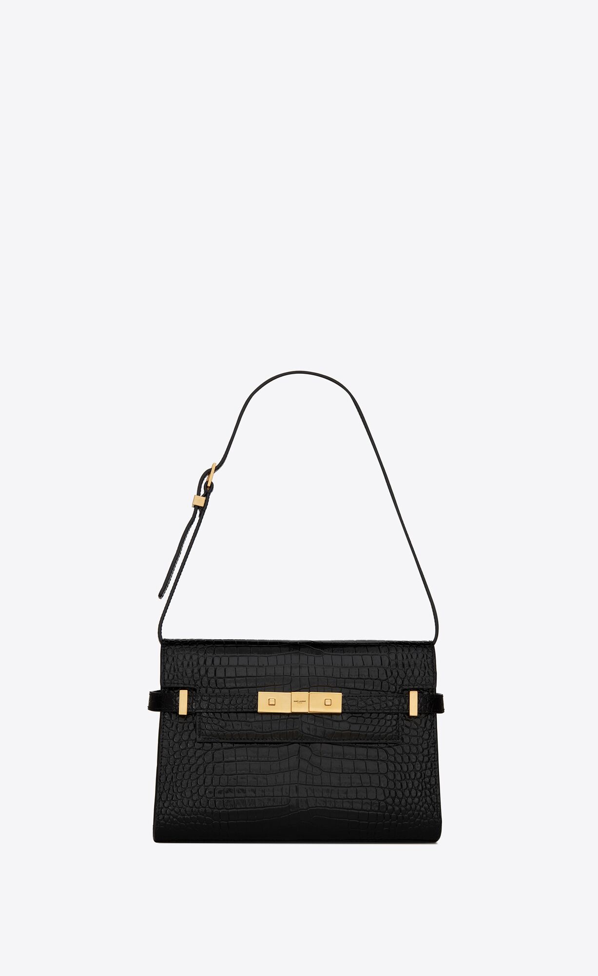YSL Manhattan Small Shoulder Bag In Shiny Crocodile-embossed Leather Black | 0934562-XR