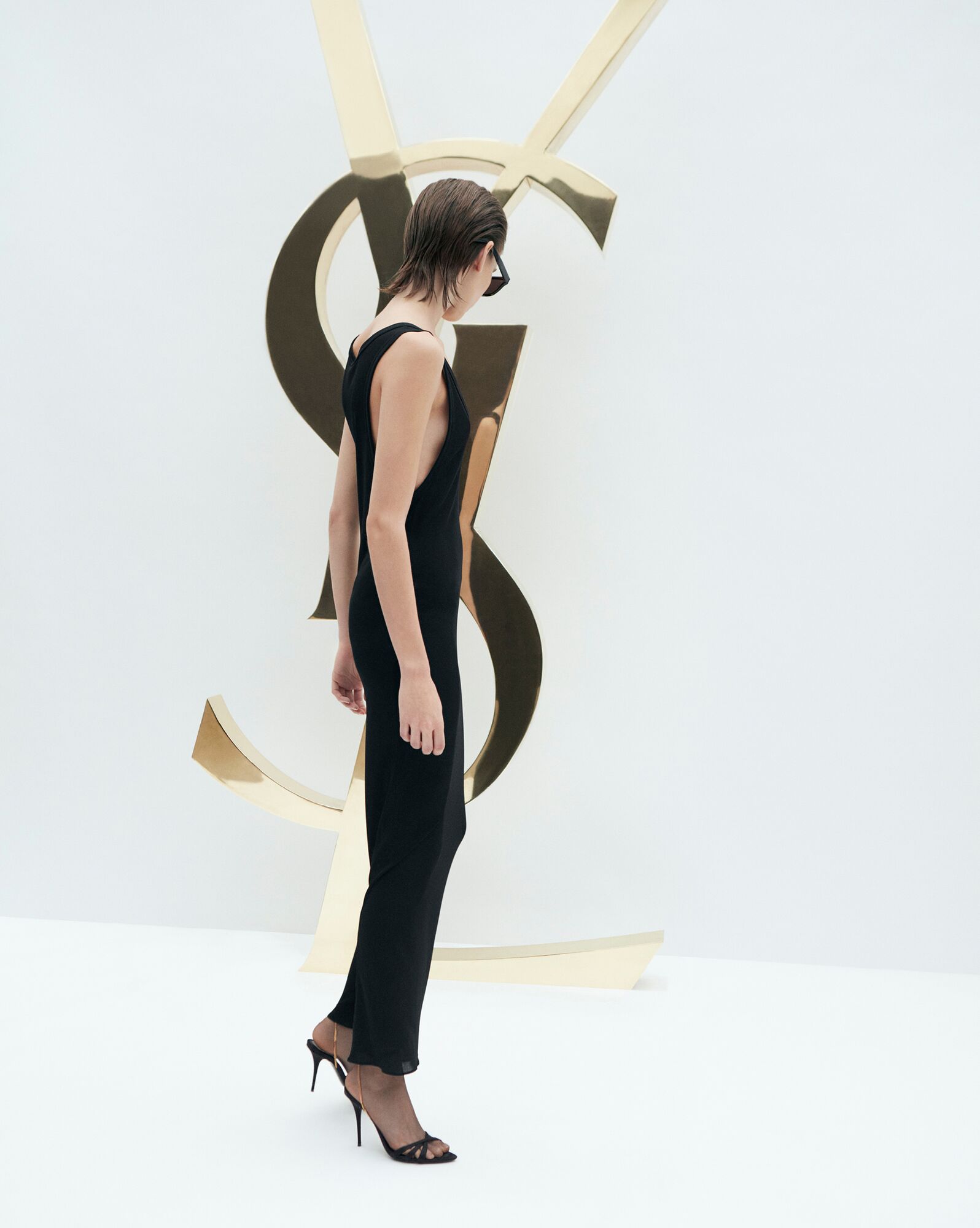 YSL Melody Sandals In Crepe Satin Black | 2813570-MH