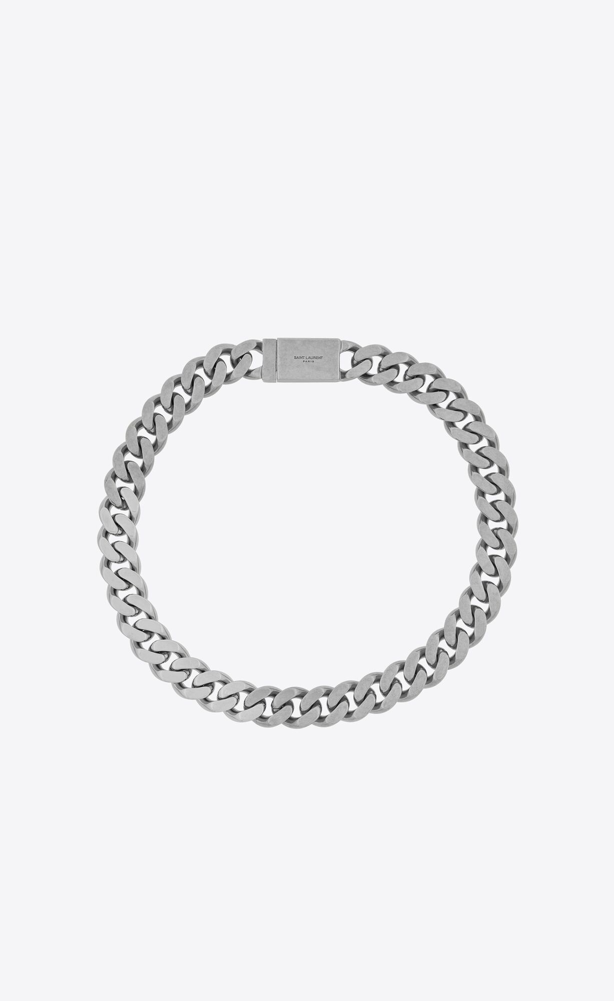 YSL Metal Curb Chain Necklace Oxidized Silver | 0219843-PU