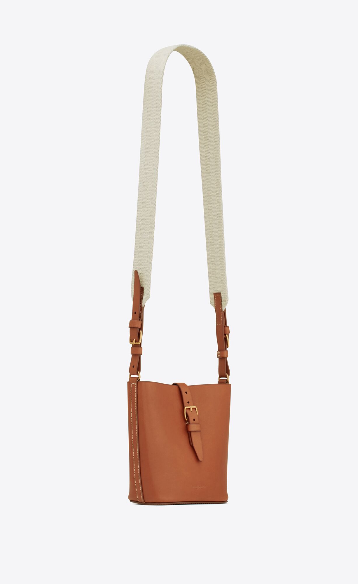 YSL Mini Bucket Bag In Vegetable-tanned Leather Chestnut And Blanc Vintage | 3845271-QT