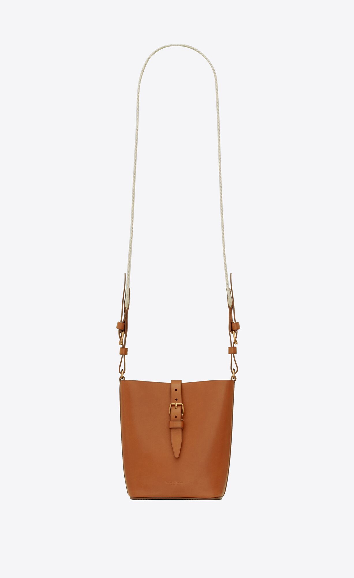 YSL Mini Bucket Bag In Vegetable-tanned Leather Chestnut And Blanc Vintage | 3845271-QT