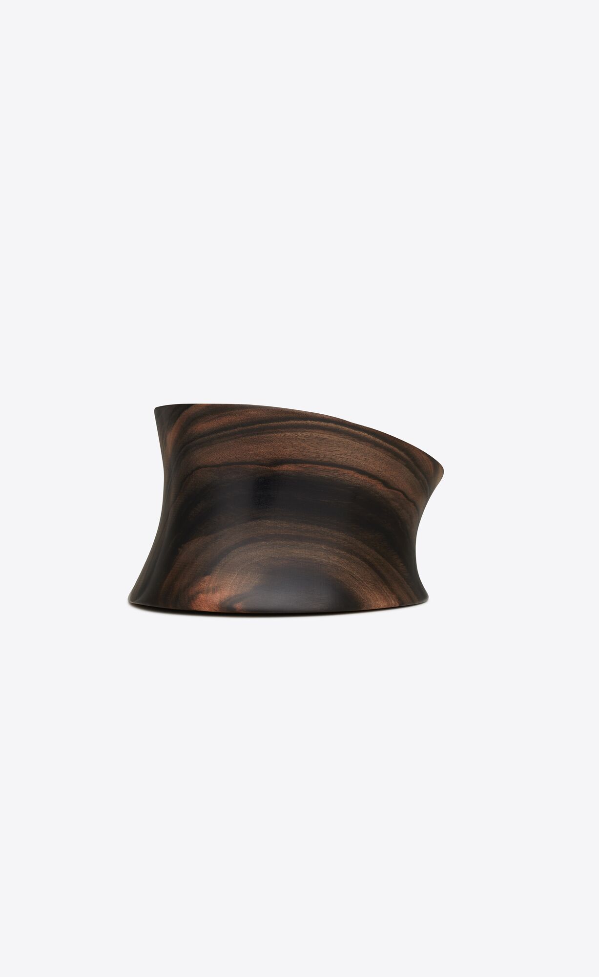 YSL Modernist Curved Cuff Bracelet In Wood Oxidised Silver And Dark Brown | 3074189-EG