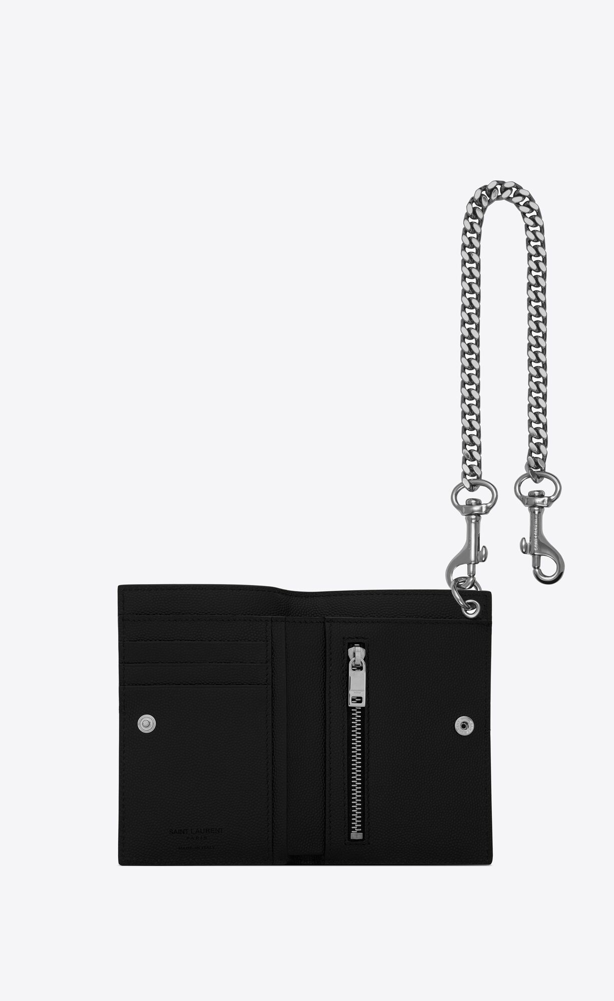 YSL N/S Chain Wallet In Grain De Poudre Embossed Leather Black | 8130294-GL