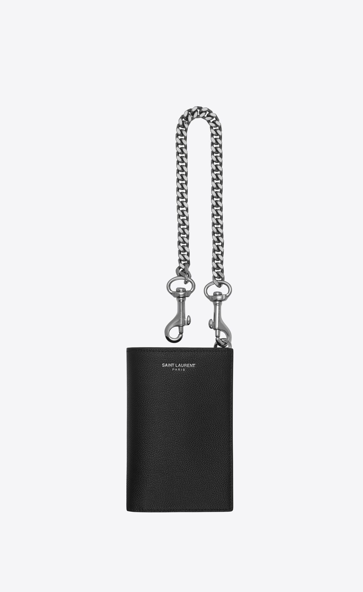 YSL N/S Chain Wallet In Grain De Poudre Embossed Leather Black | 8130294-GL