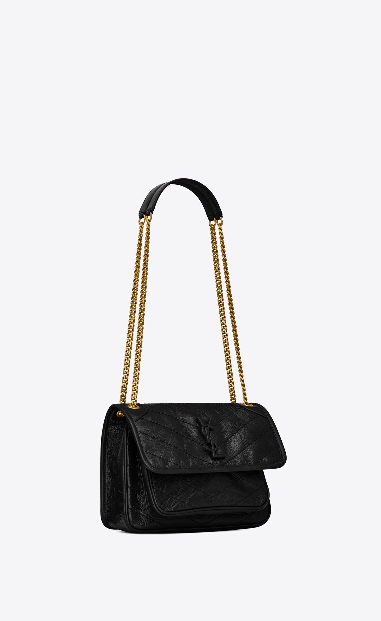 YSL Niki Baby Chain Bag In Crinkled Vintage Leather Noir | 5238941-RP