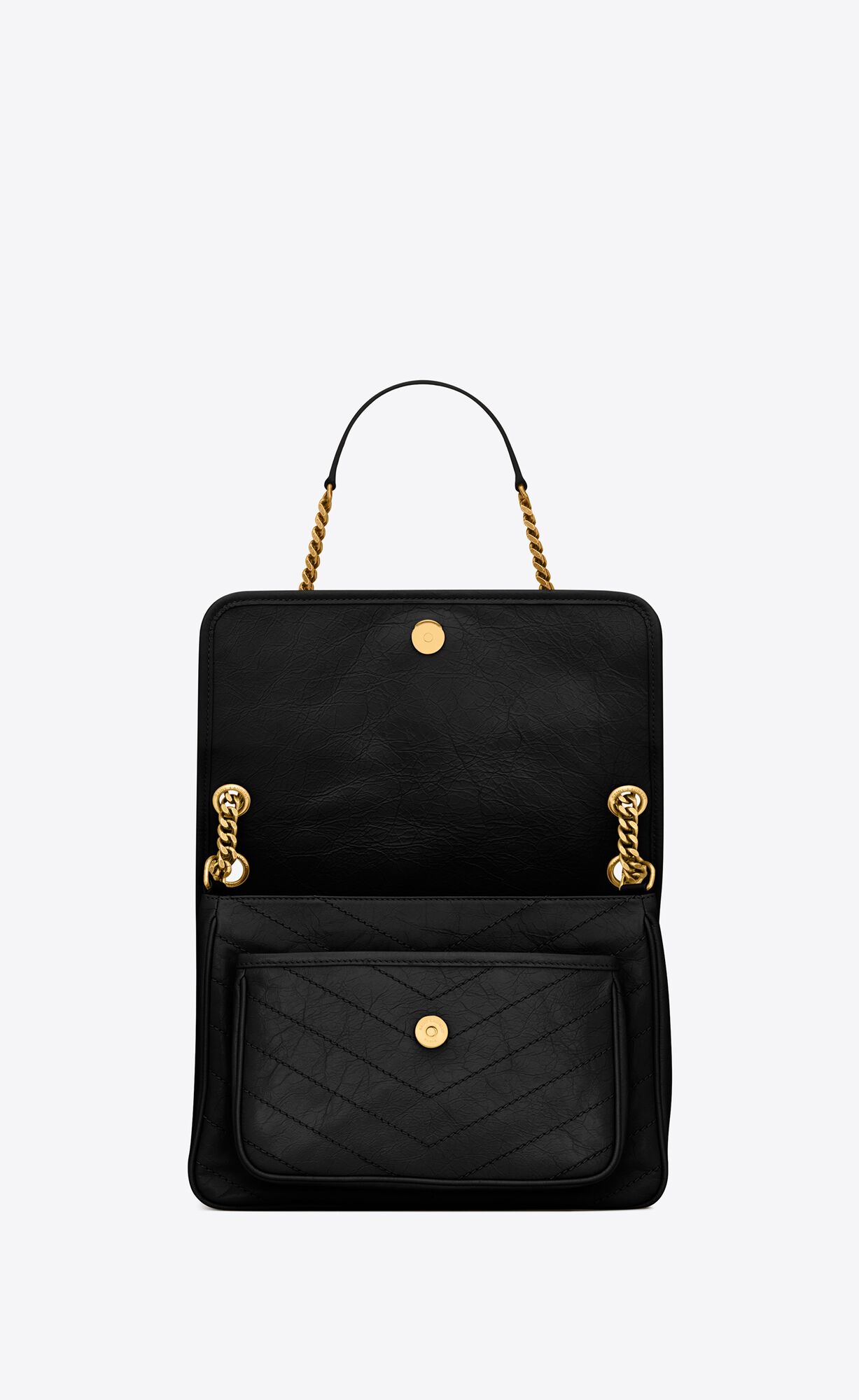 YSL Niki Medium Chain Bag In Crinkled Vintage Leather Noir | 4803517-PF