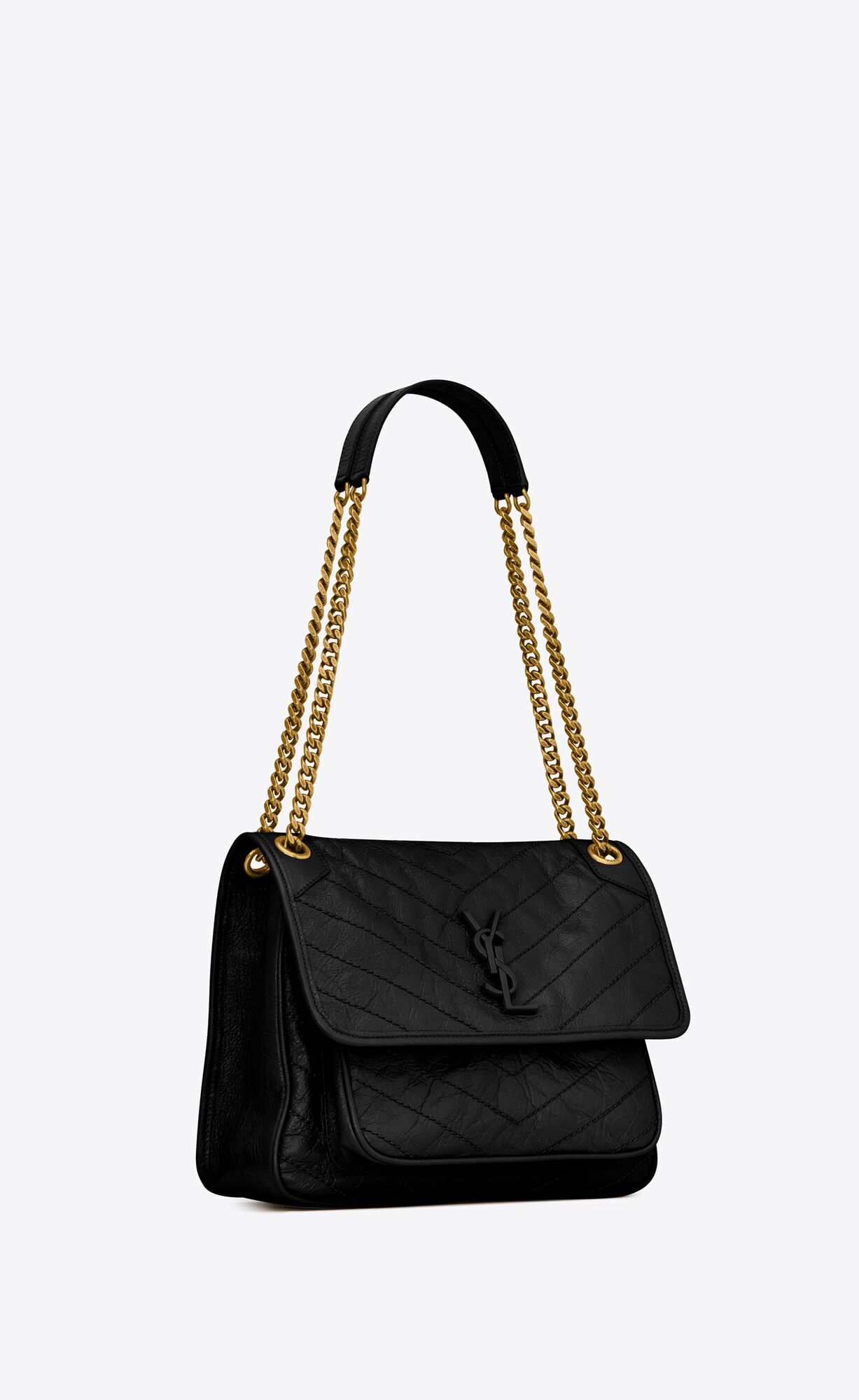 YSL Niki Medium Chain Bag In Crinkled Vintage Leather Noir | 4803517-PF