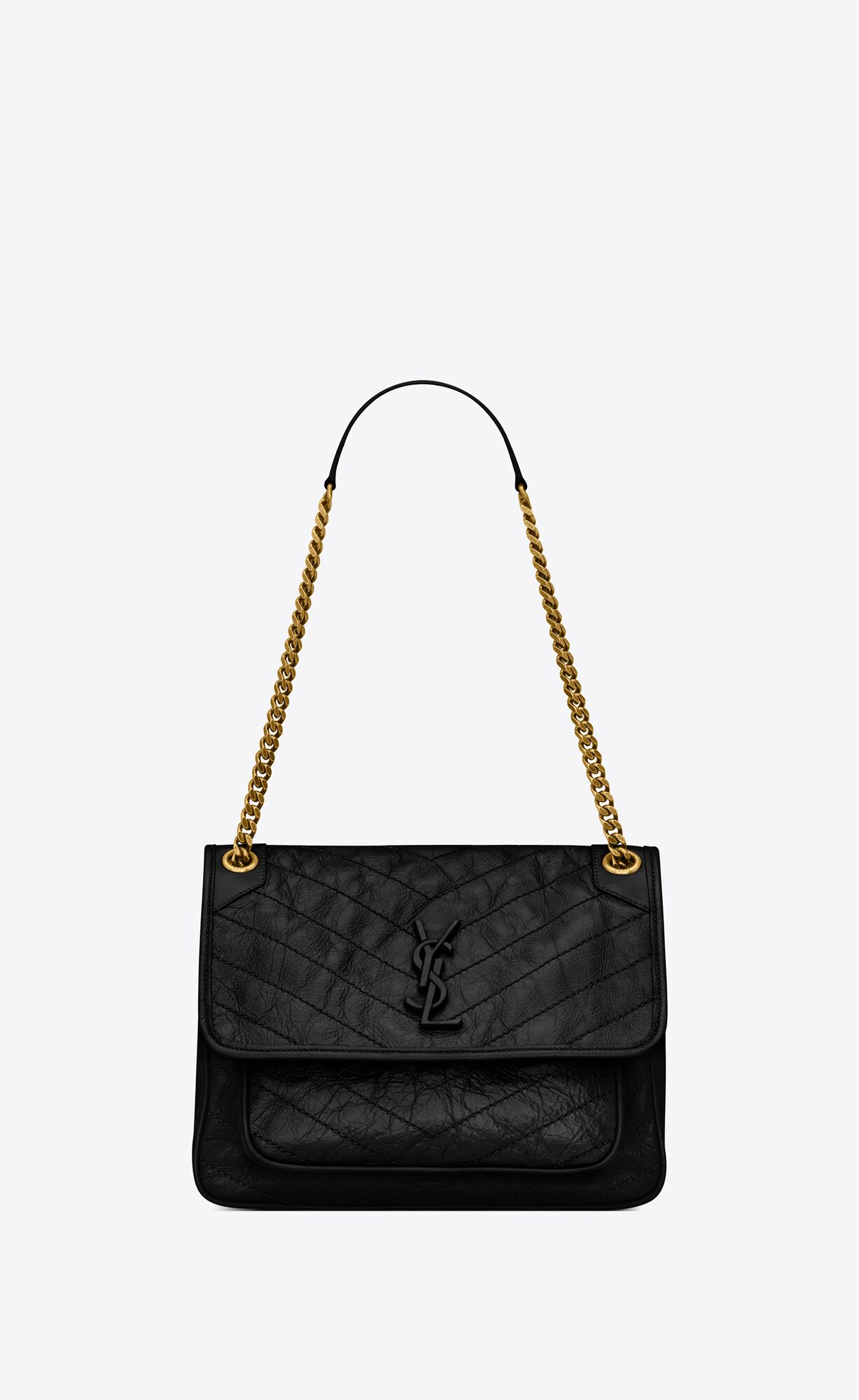 YSL Niki Medium Chain Bag In Crinkled Vintage Leather Noir | 4803517-PF