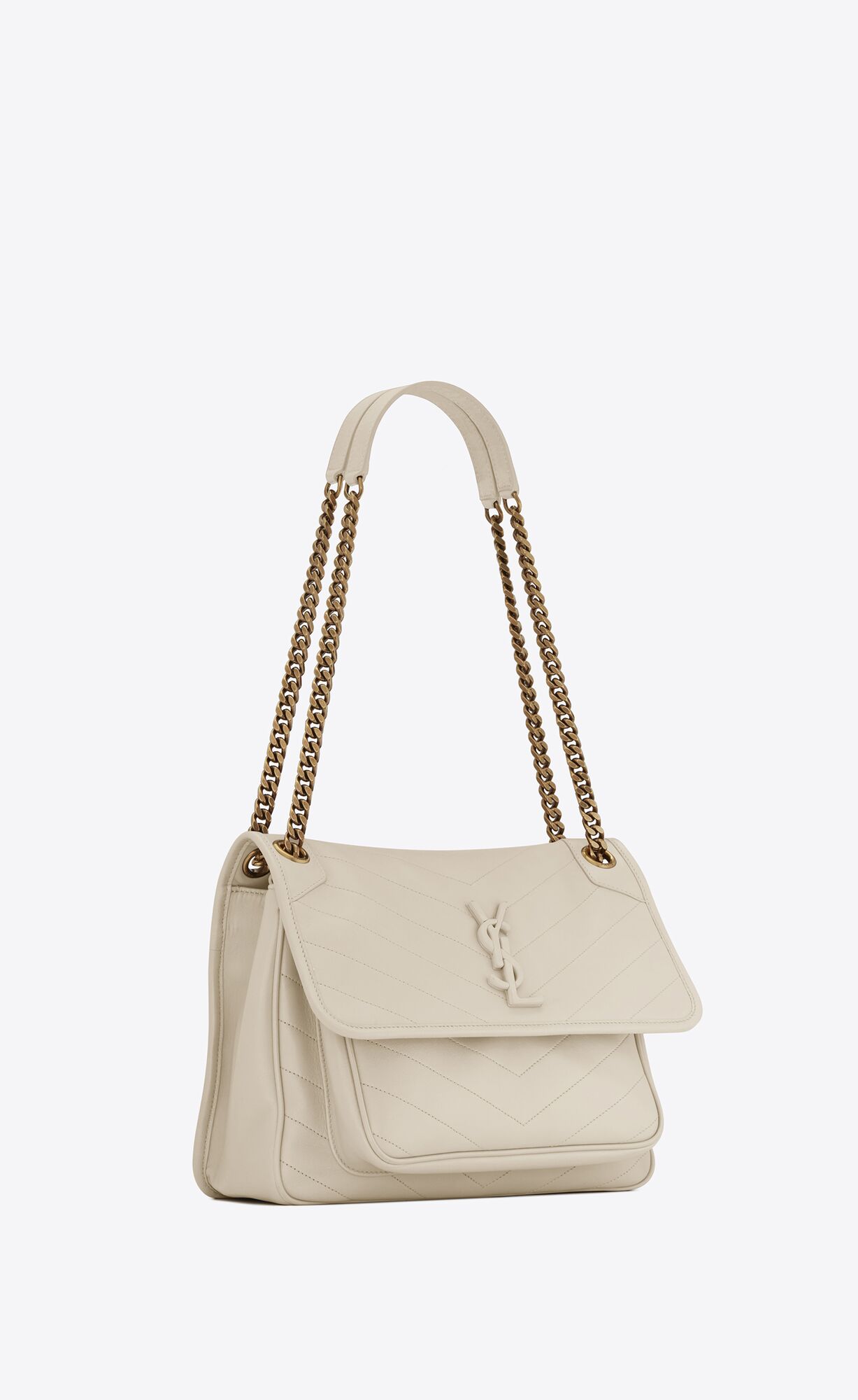 YSL Niki Medium Chain Bag In Lambskin Blanc Vintage | 1782650-GI