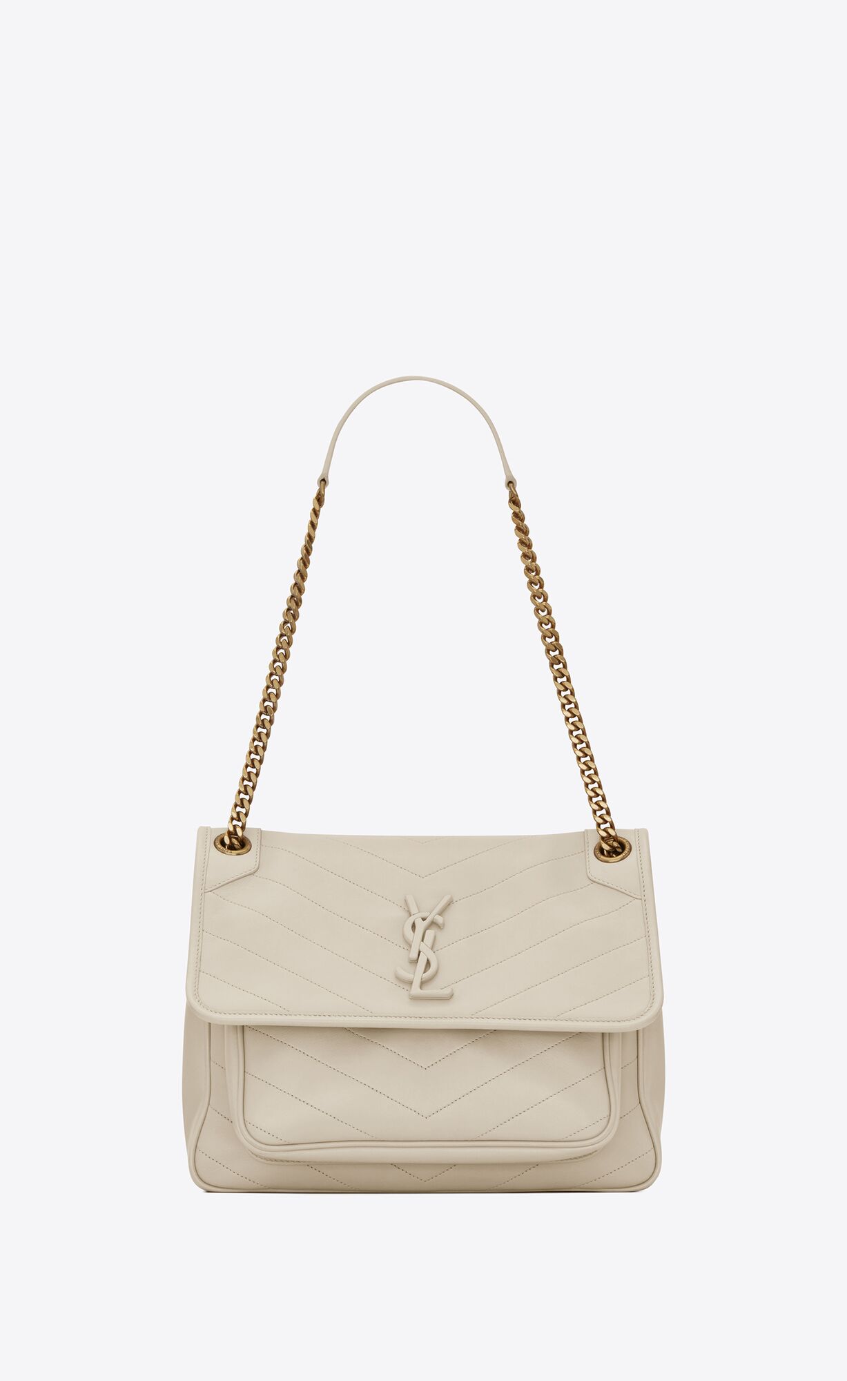 YSL Niki Medium Chain Bag In Lambskin Blanc Vintage | 1782650-GI