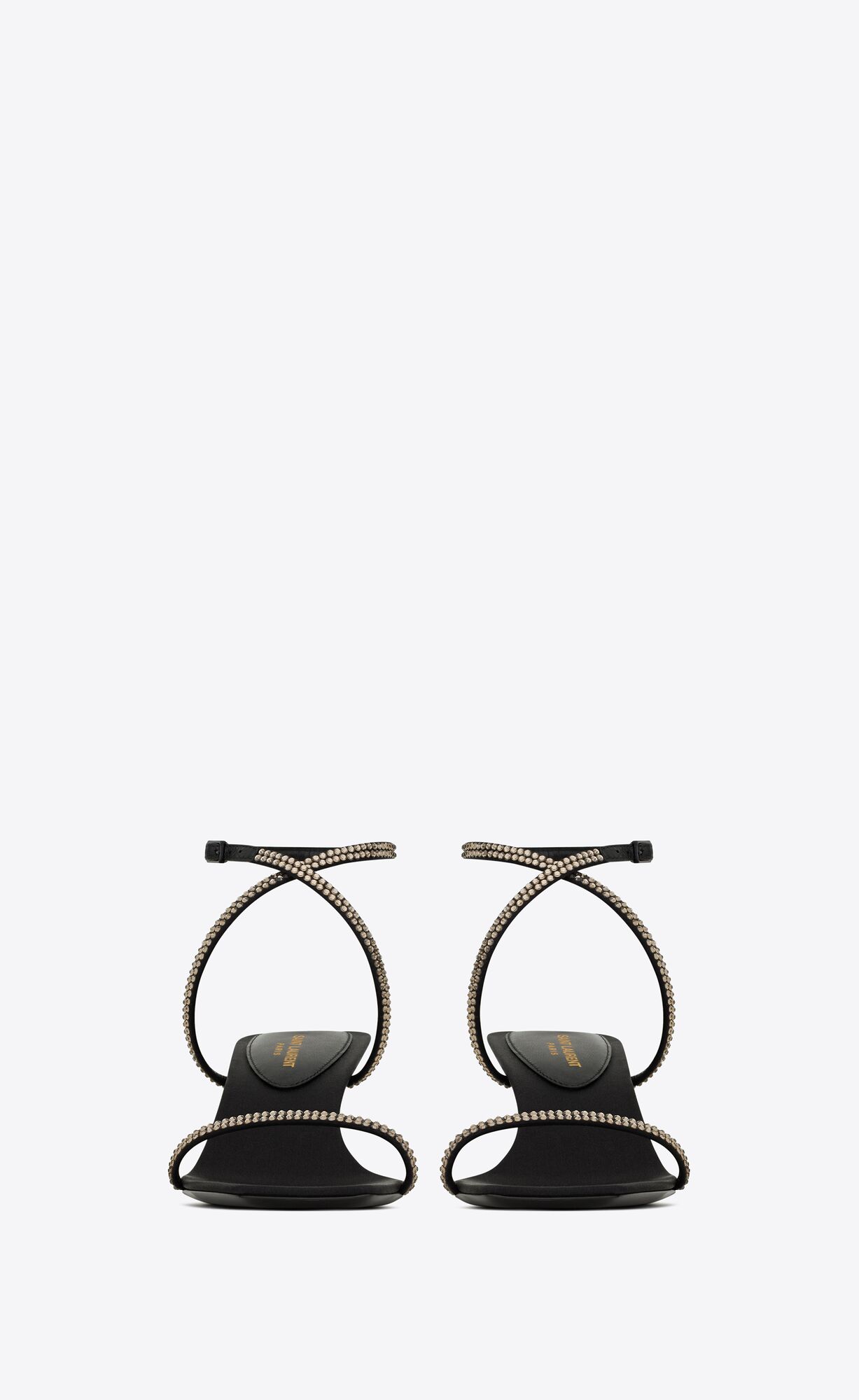 YSL Nuit Sandals In Crepe Satin And Rhinestones Black And Silver | 8376241-OR