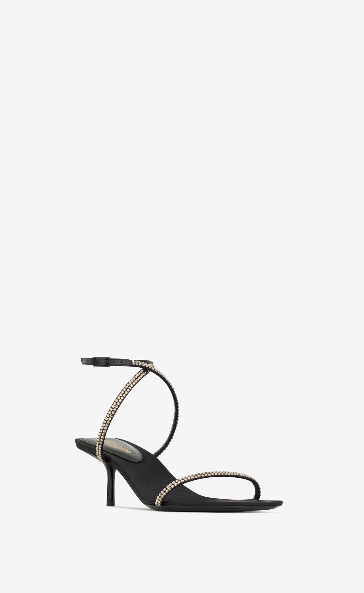 YSL Nuit Sandals In Crepe Satin And Rhinestones Black And Silver | 8376241-OR