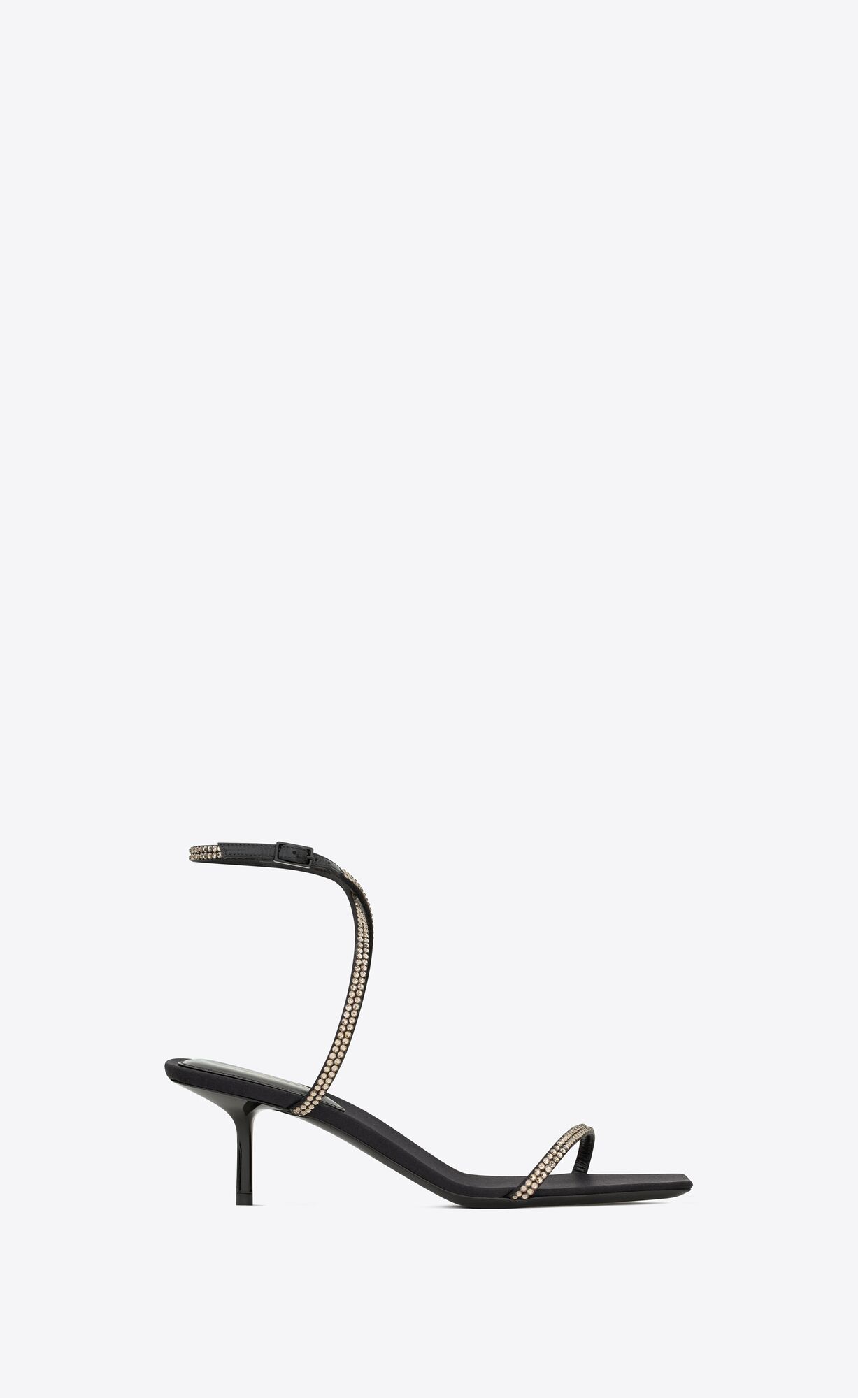 YSL Nuit Sandals In Crepe Satin And Rhinestones Black And Silver | 8376241-OR