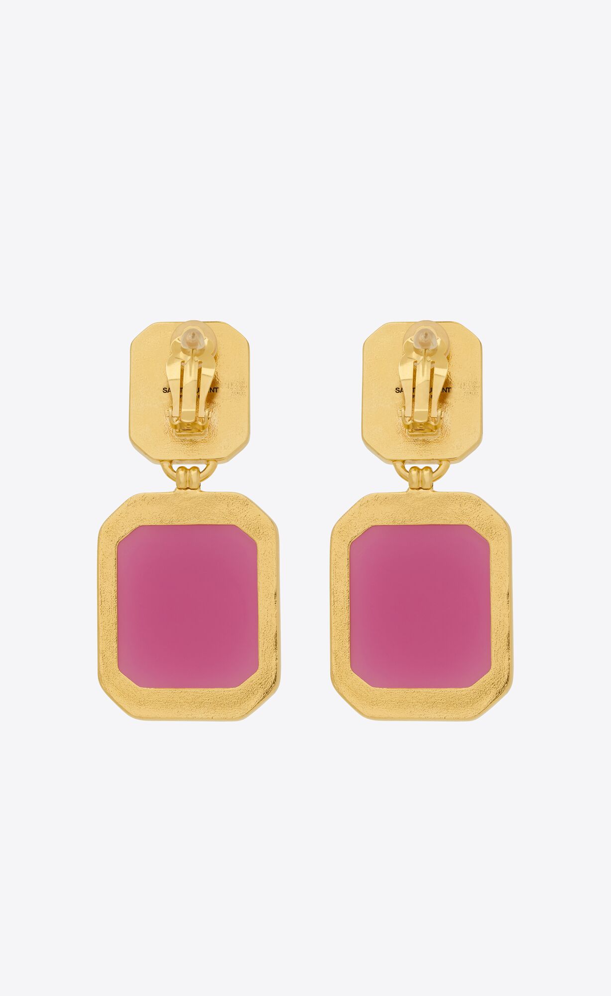 YSL Octagon Earrings In Metal And Resin Gold, Icy Sky Blue And Icy Fuchsia | 6079315-UV