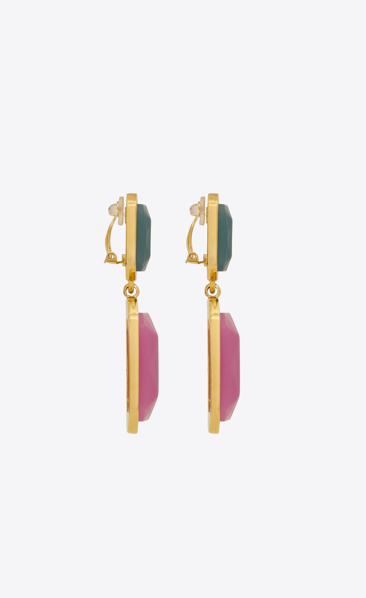 YSL Octagon Earrings In Metal And Resin Gold, Icy Sky Blue And Icy Fuchsia | 6079315-UV