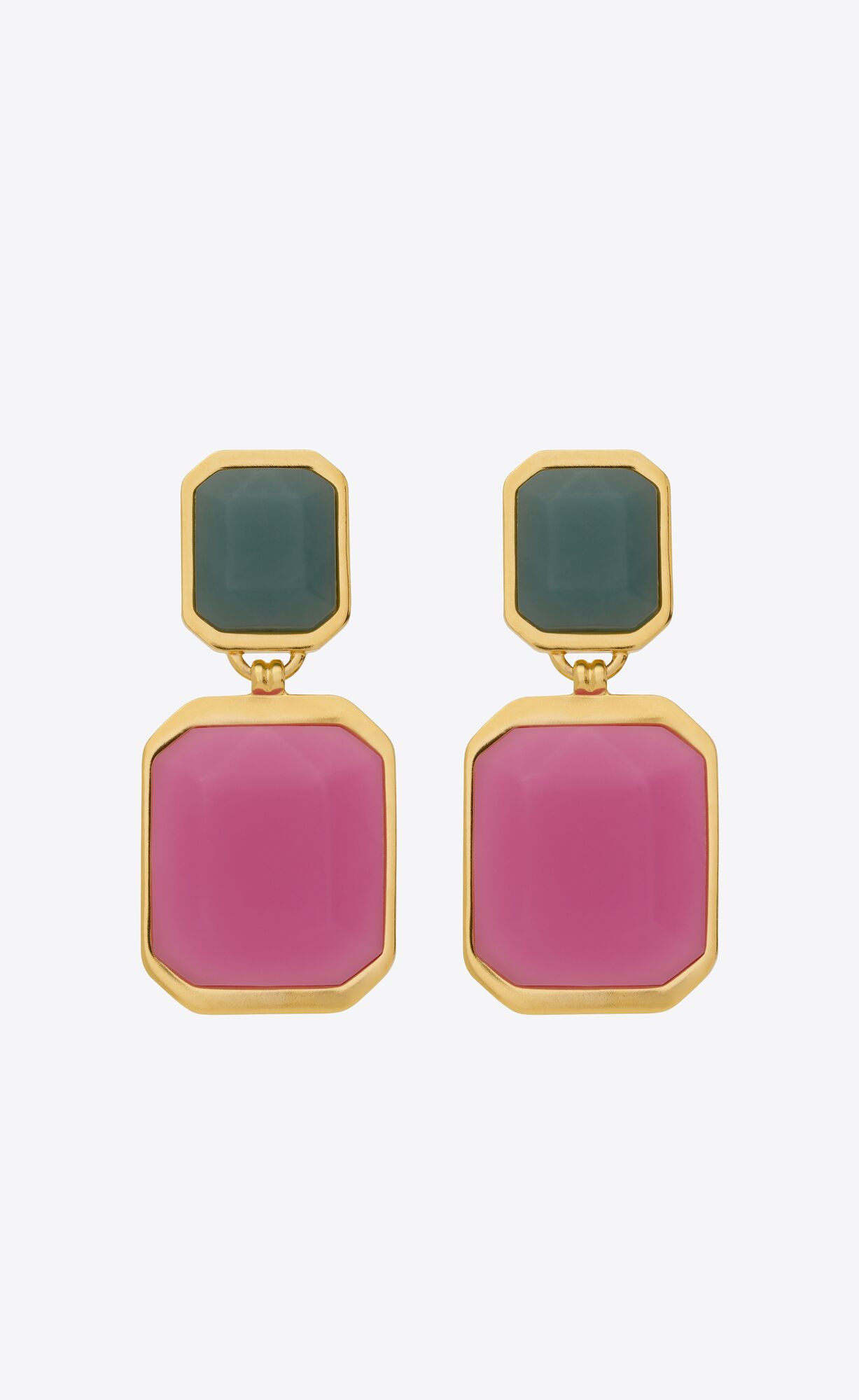 YSL Octagon Earrings In Metal And Resin Gold, Icy Sky Blue And Icy Fuchsia | 6079315-UV