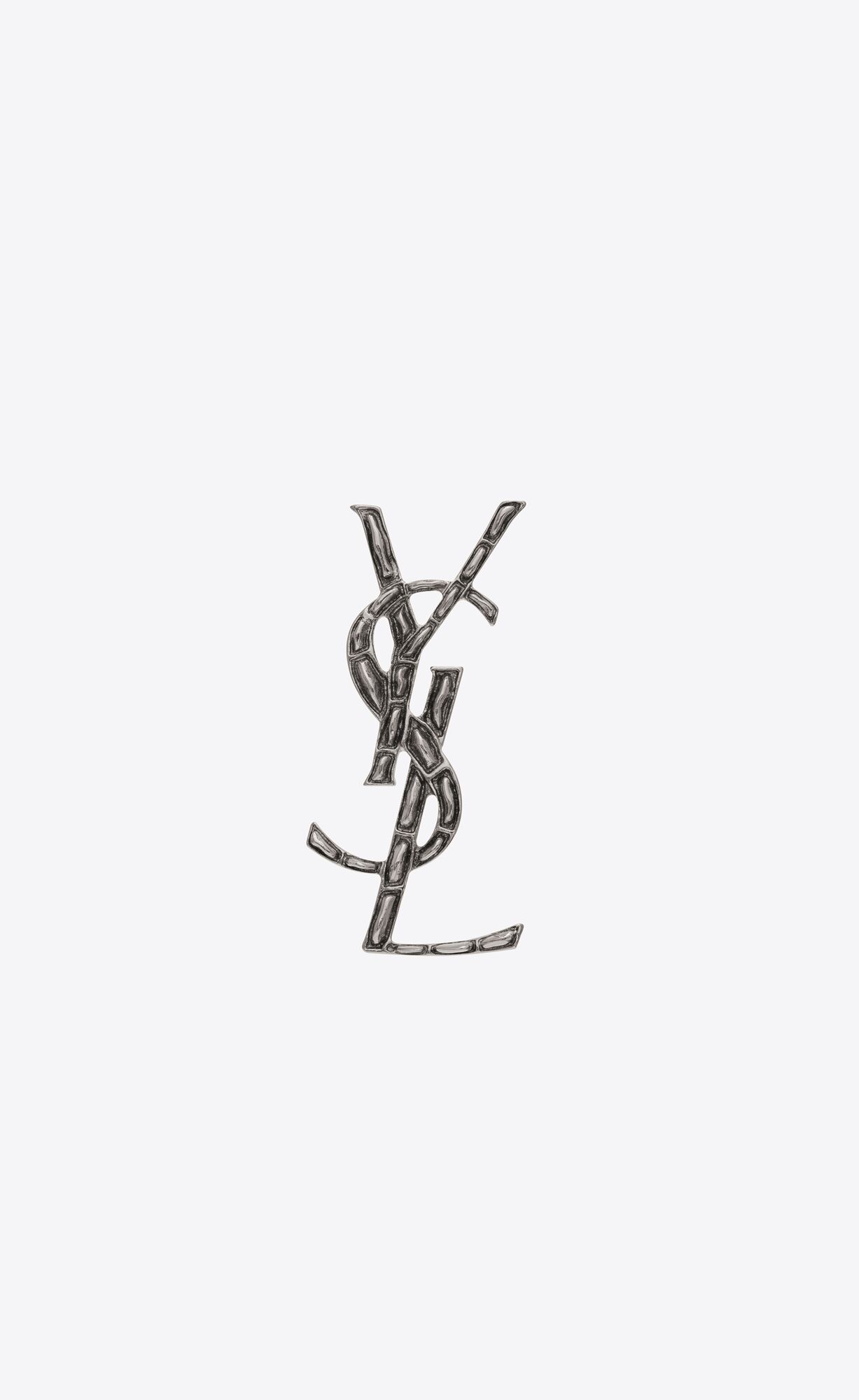 YSL Opyum Crocodile Brooch In Silver Brass Oxidized Silver | 2981375-YL