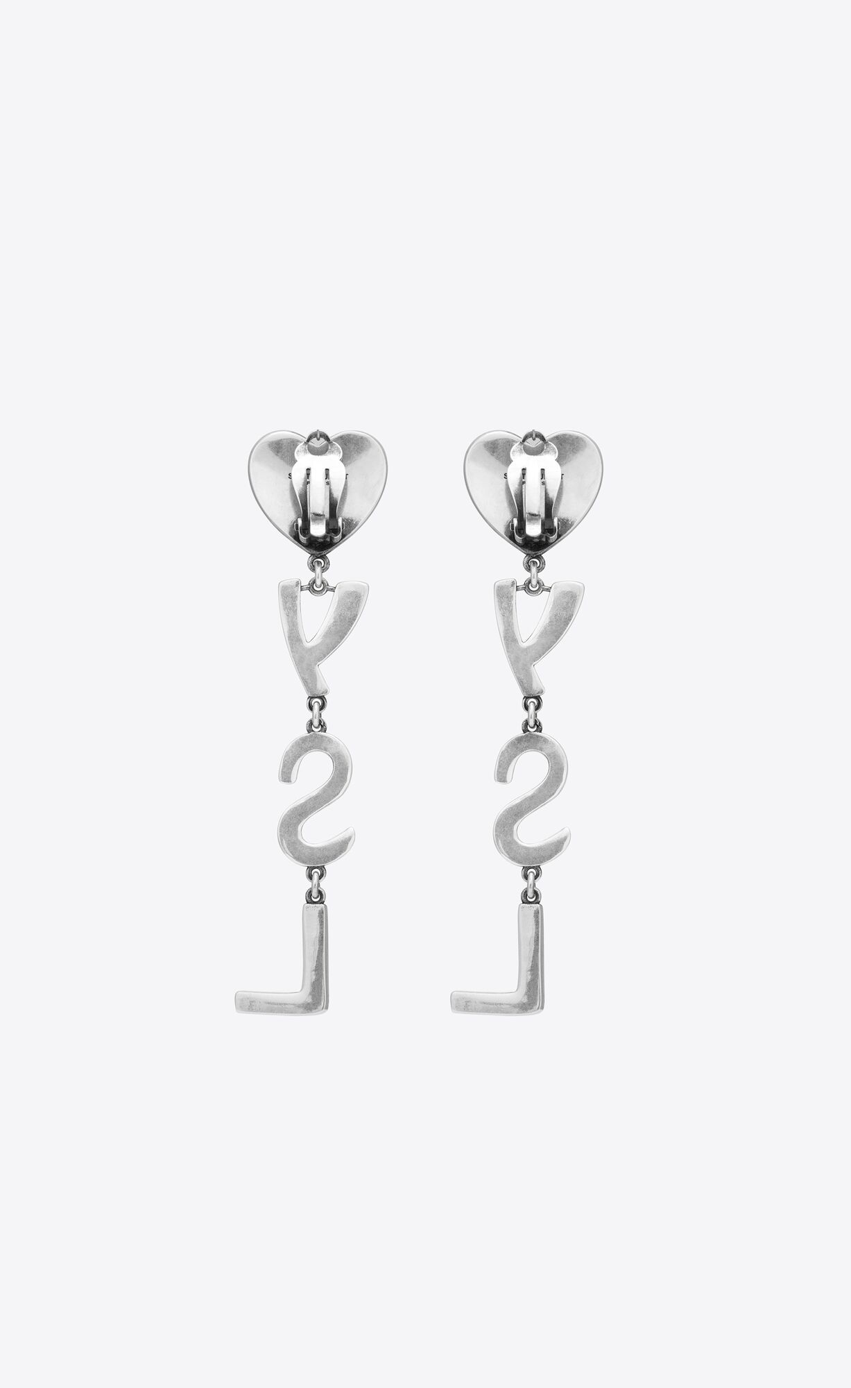 YSL Opyum Heart Earrings In Metal And Crystal Oxidized Silver | 0327951-FP