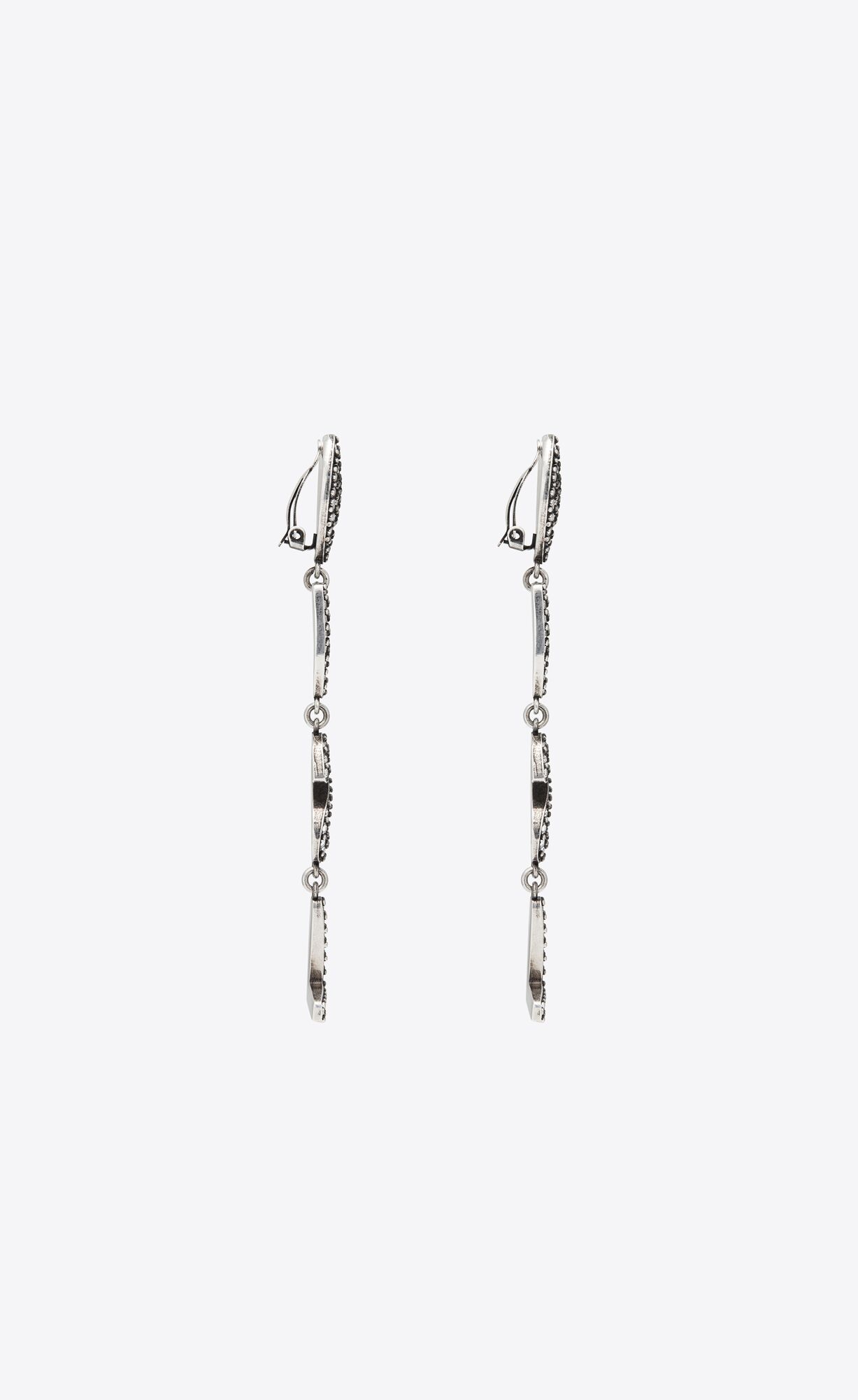 YSL Opyum Heart Earrings In Metal And Crystal Oxidized Silver | 0327951-FP