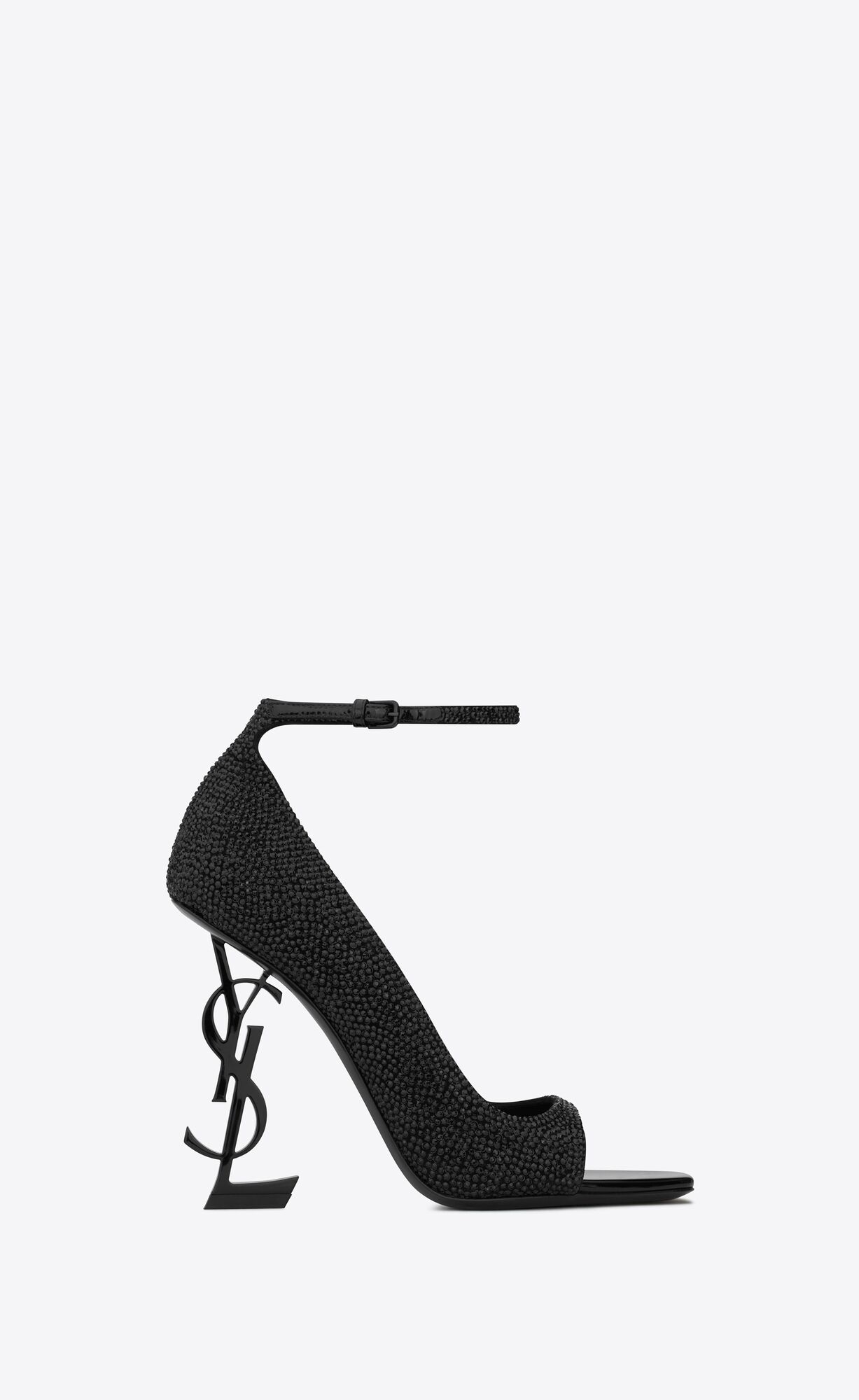 YSL Opyum Open-toe Pumps In Suede And Rhinestones Noir | 6485793-TR