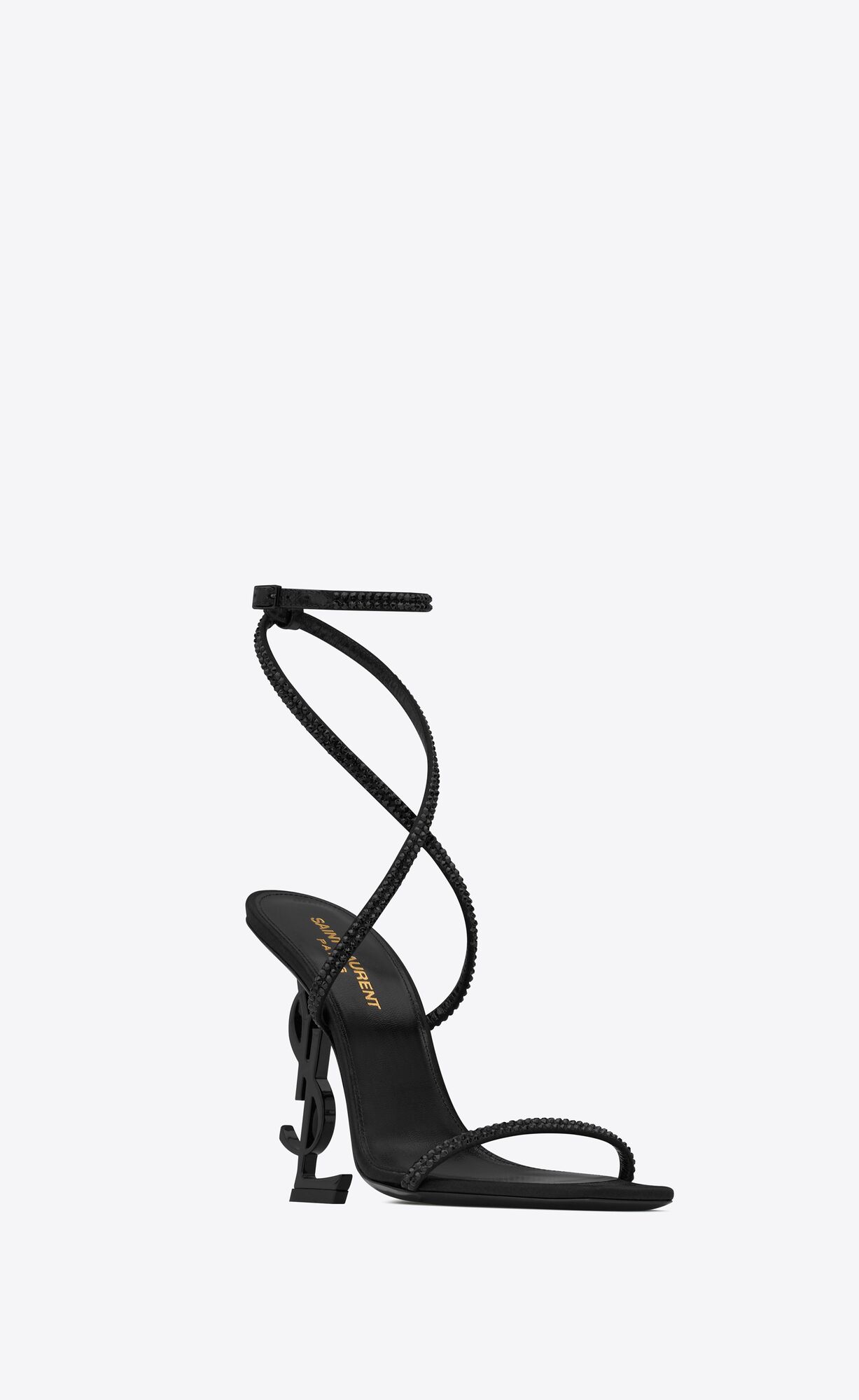 YSL Opyum Sandals In Crepe Satin And Rhinestones Black | 2163405-QC