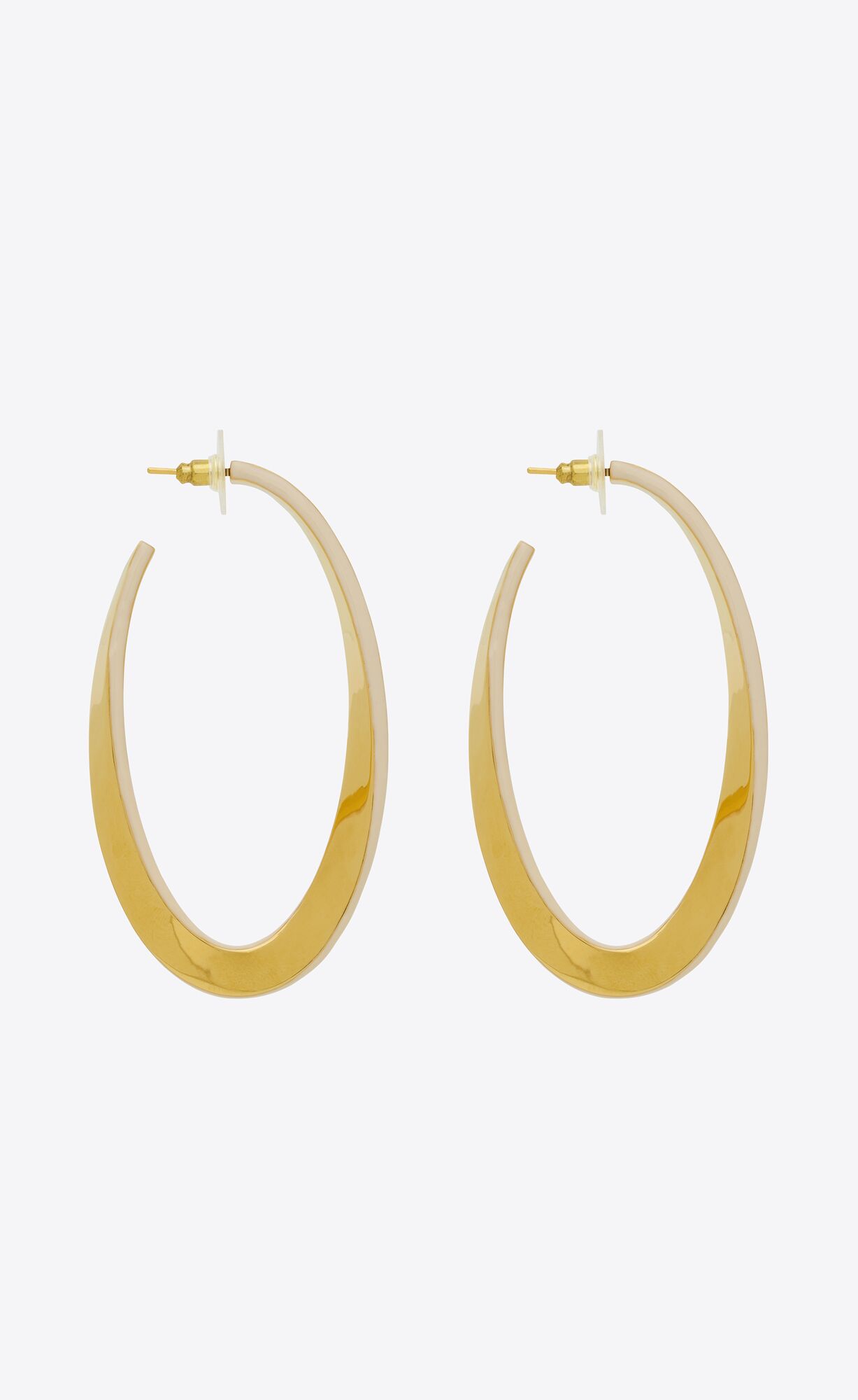 YSL Oval Curved Hoop Earrings In Metal And Enamel Gold And Cream | 0157296-WX