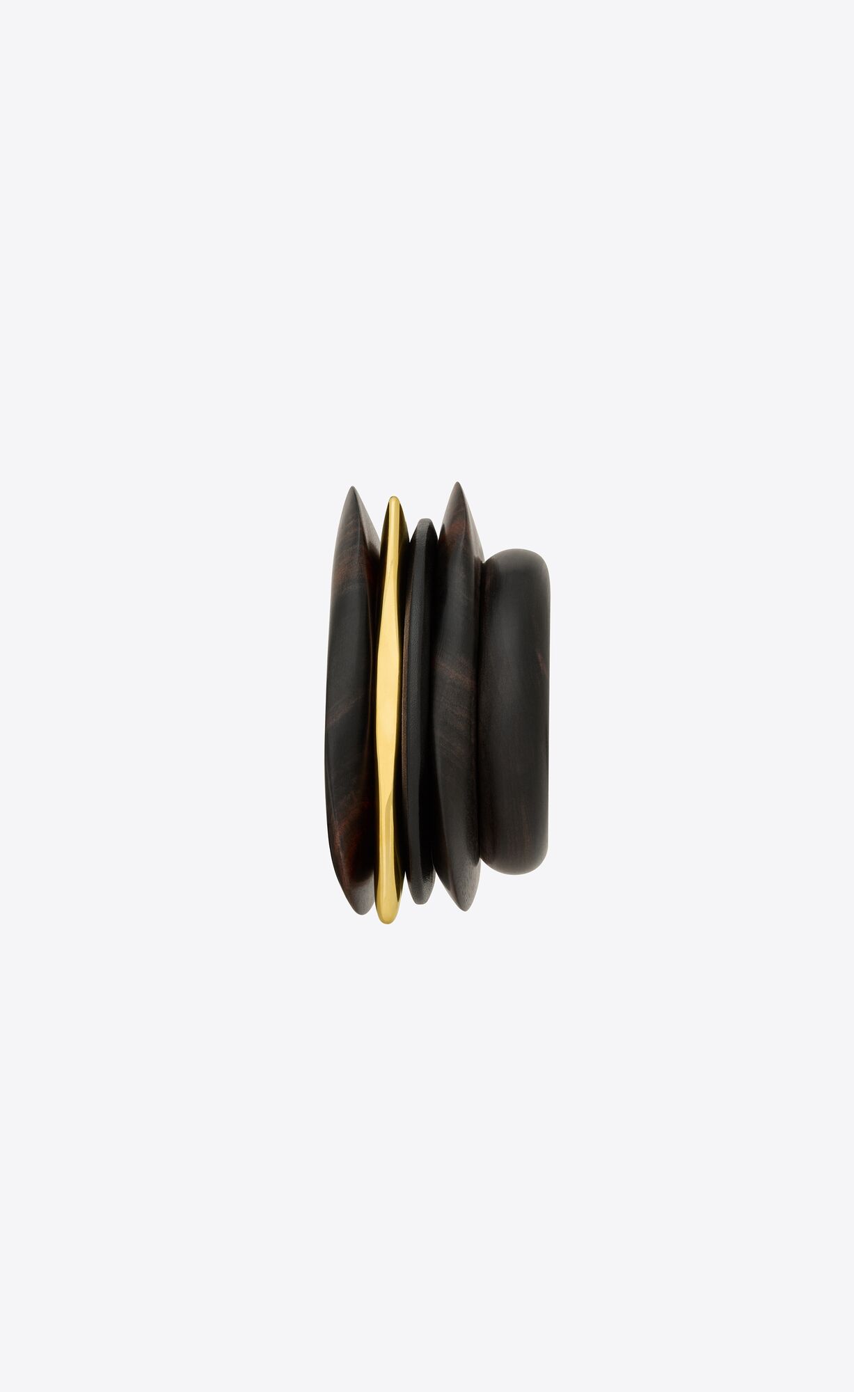 YSL Oversize Bangle In Wood, Bamboo And Metal Black, Dark Brown And Gold | 5896031-GC