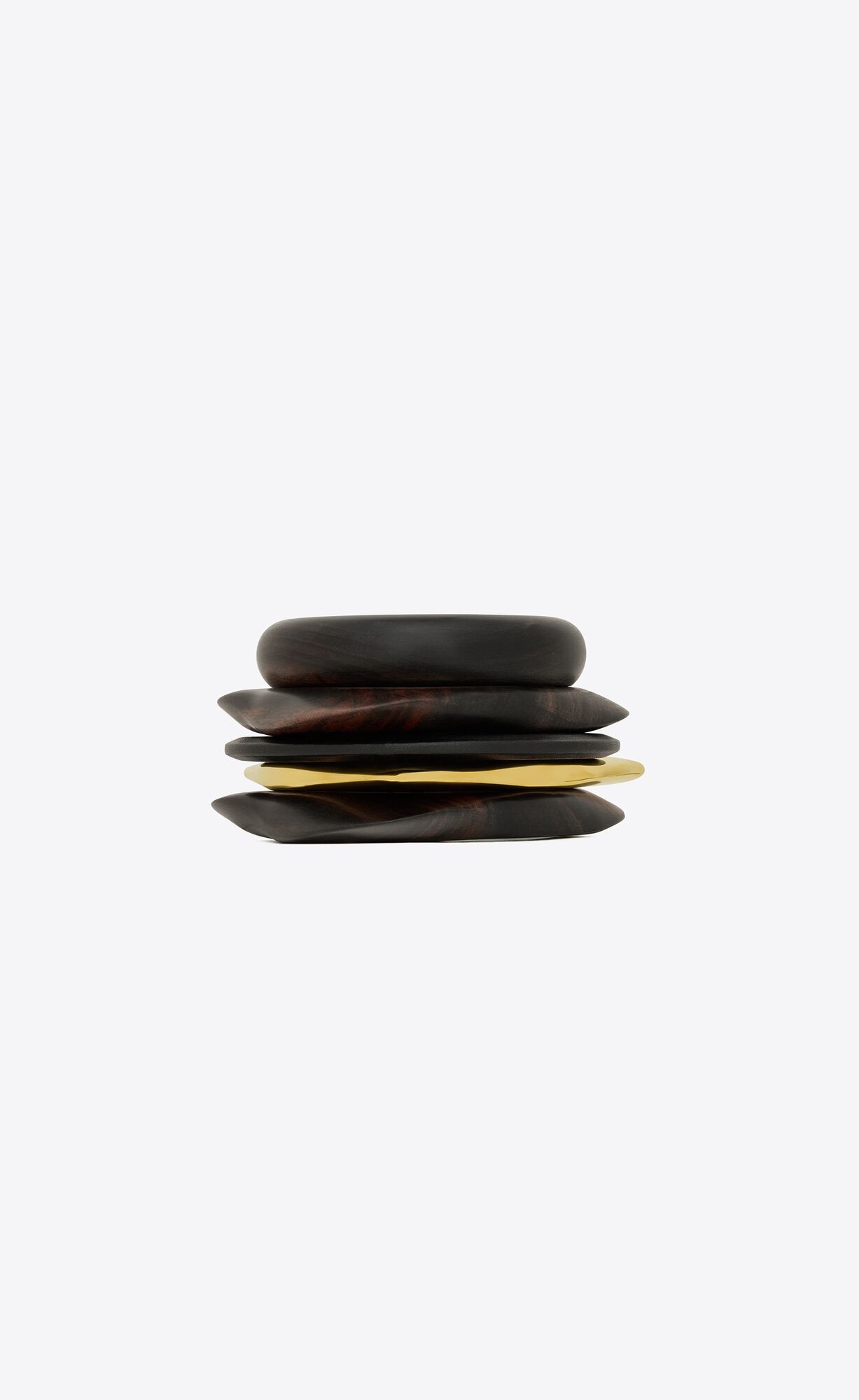 YSL Oversize Bangle In Wood, Bamboo And Metal Black, Dark Brown And Gold | 5896031-GC