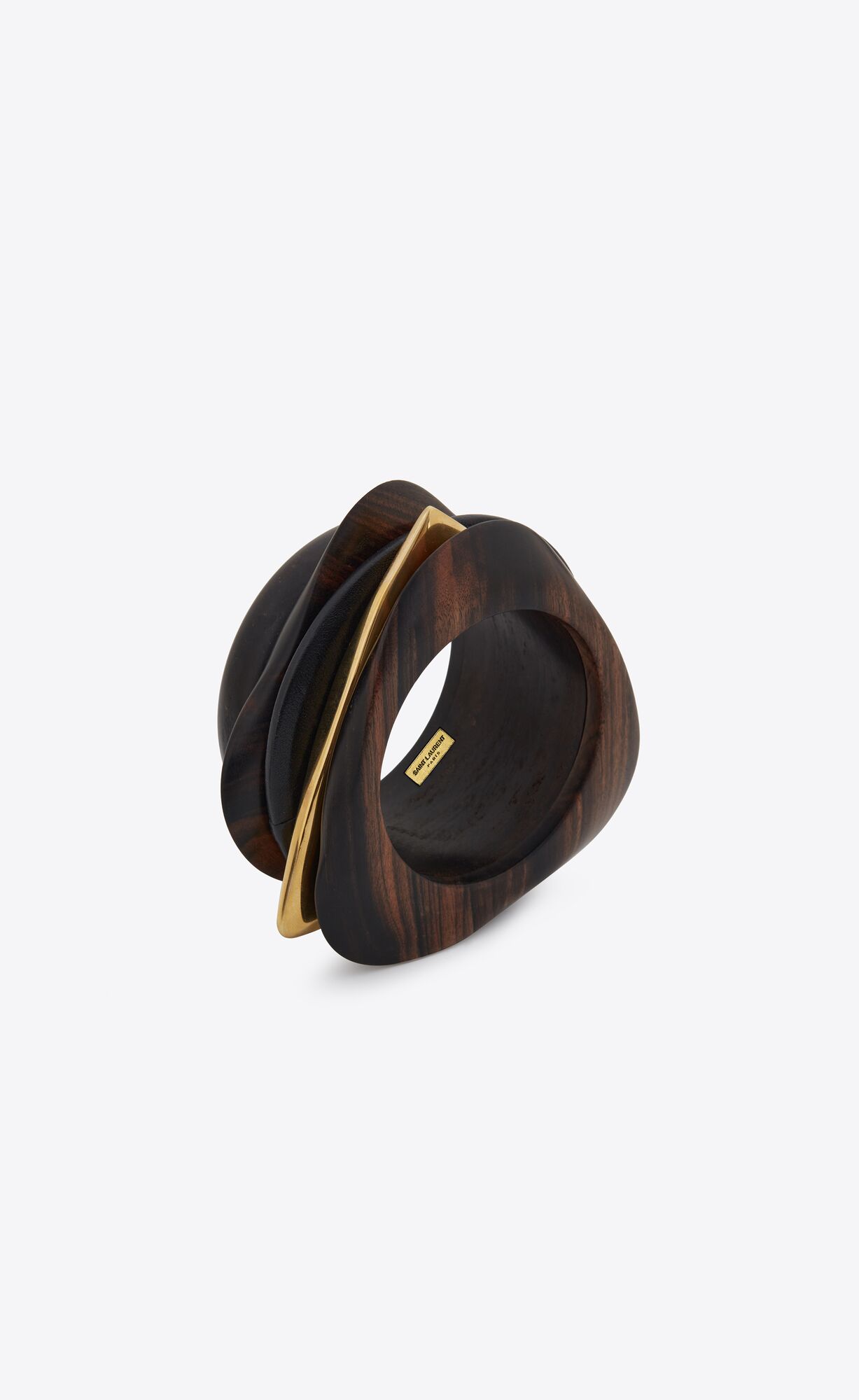 YSL Oversize Bangle In Wood, Bamboo And Metal Black, Dark Brown And Gold | 5896031-GC